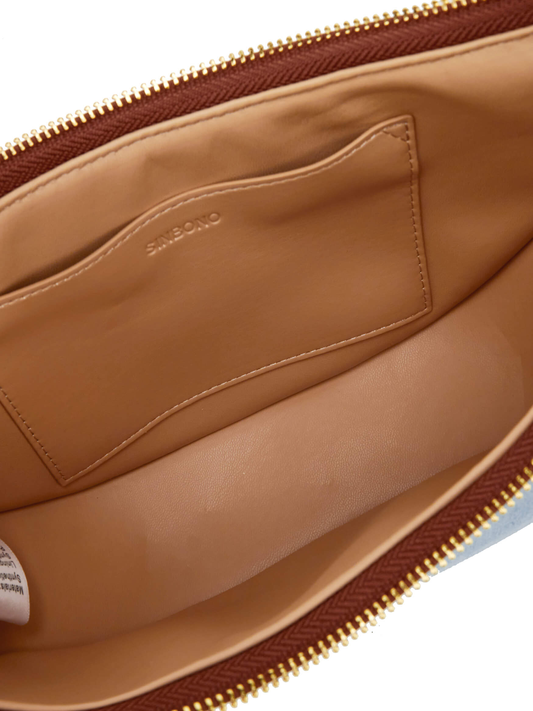 Zoey Shoulder Crossbody Bag in Light blue&Brown Vegan Leather - Inside View