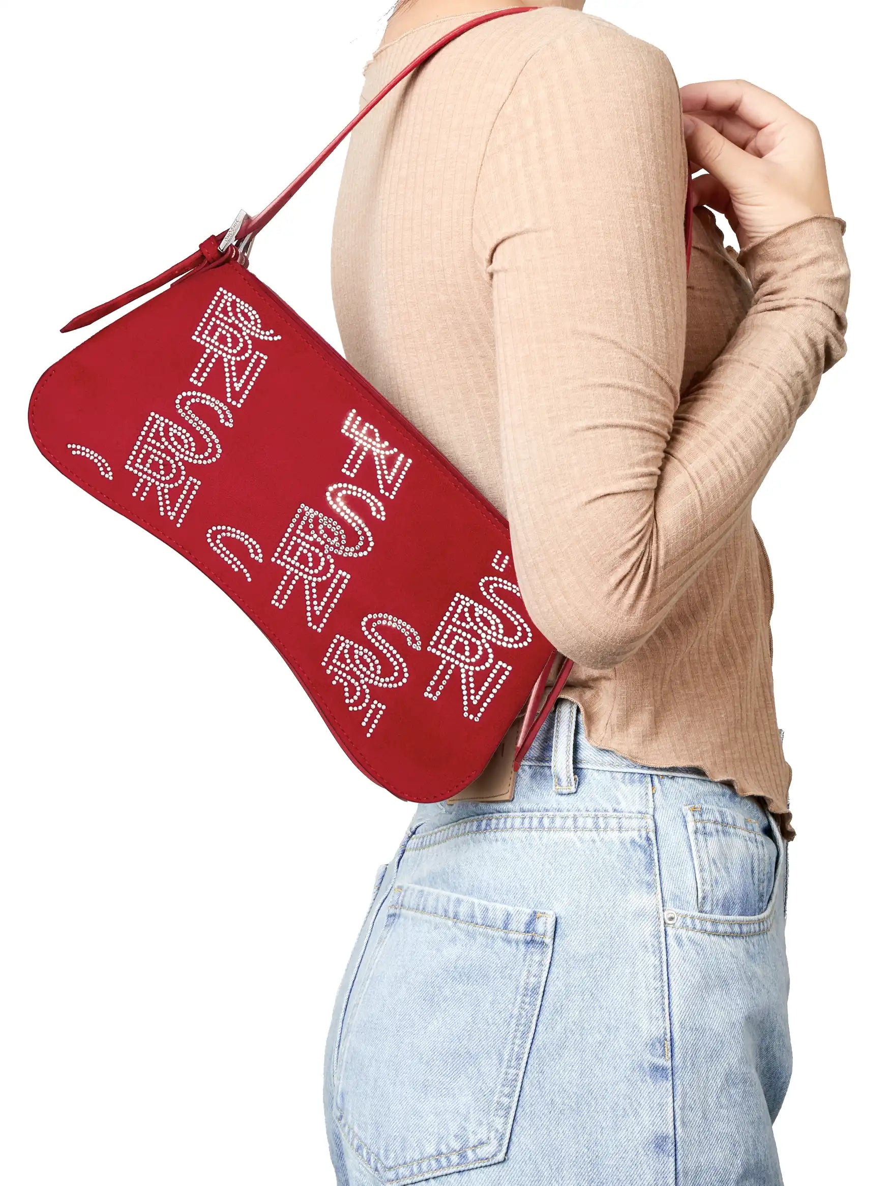 Eva Shoulder Bag  - Red Faux Suede