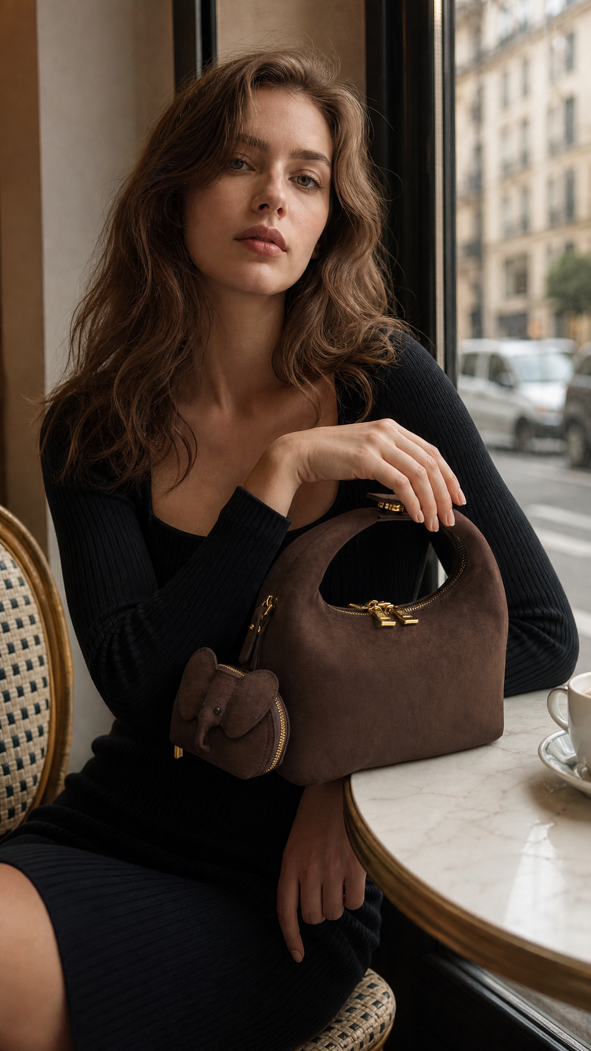 Vienna Top Handle  Crossbody Bag（2.0）- Dark Brown Fake Suede