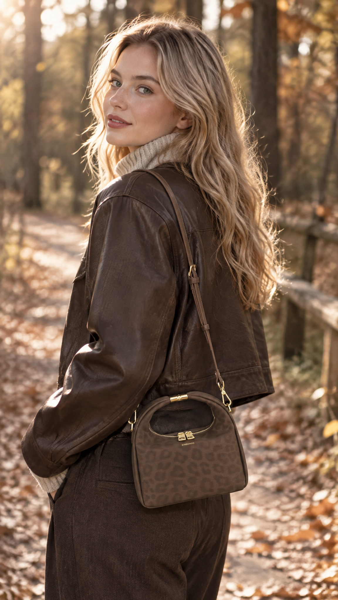 Beatrix  Top Handle Crossbody Bag（3.0） -Dark brown leopard print