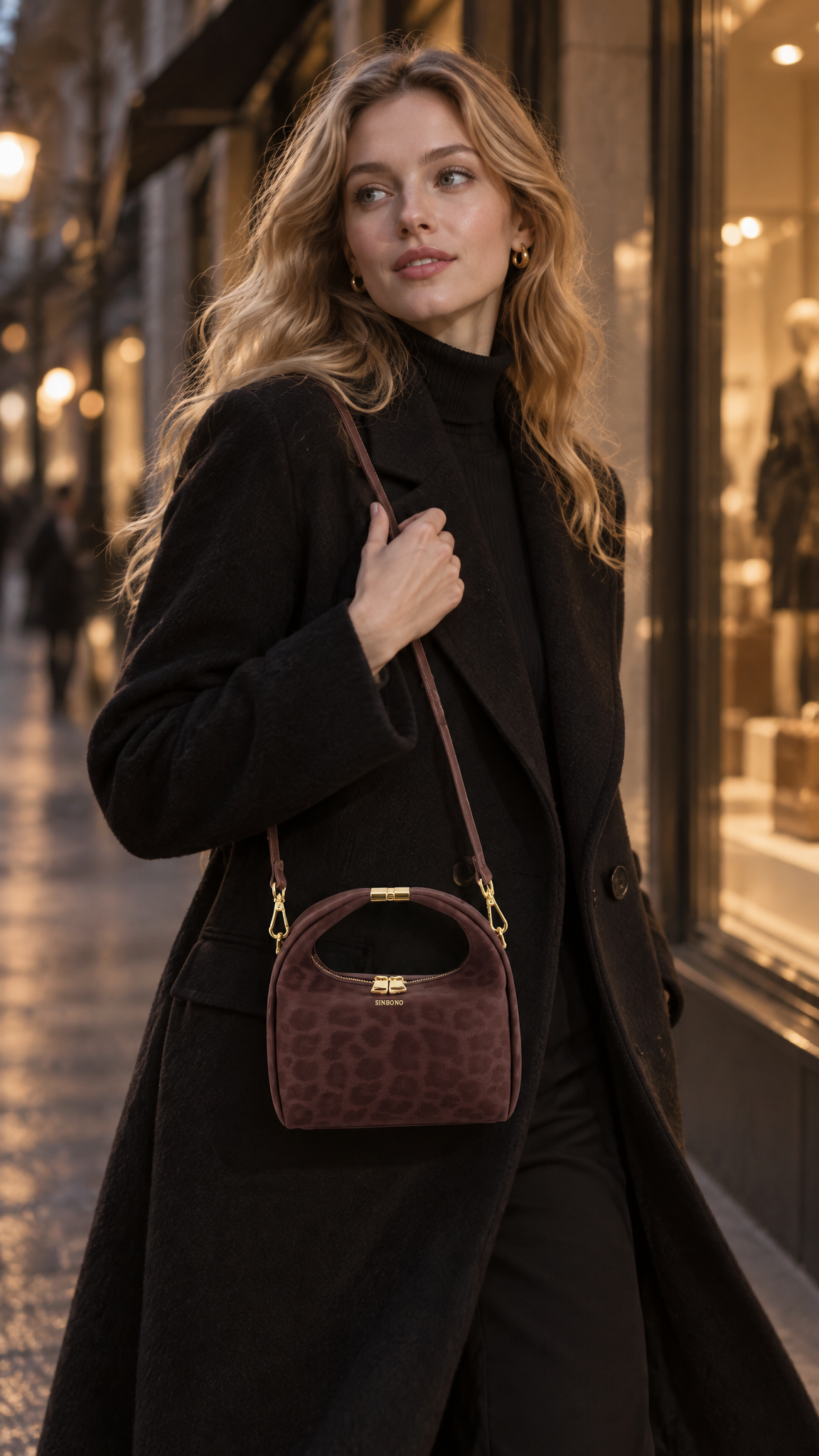 Beatrix  Top Handle Crossbody Bag（3.0） - Red wine with leopard print