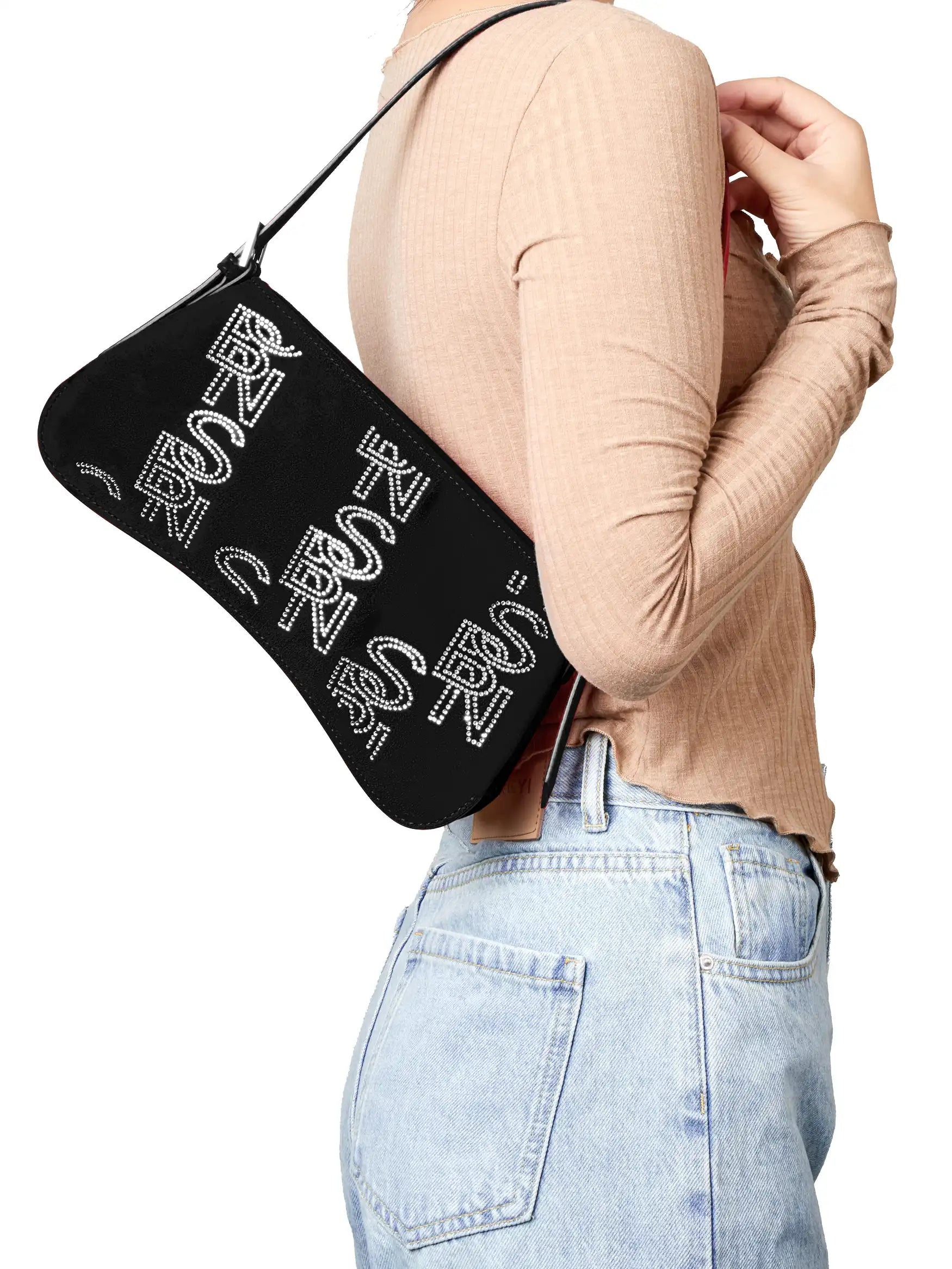 Eva Shoulder Bag  - Black Faux Suede