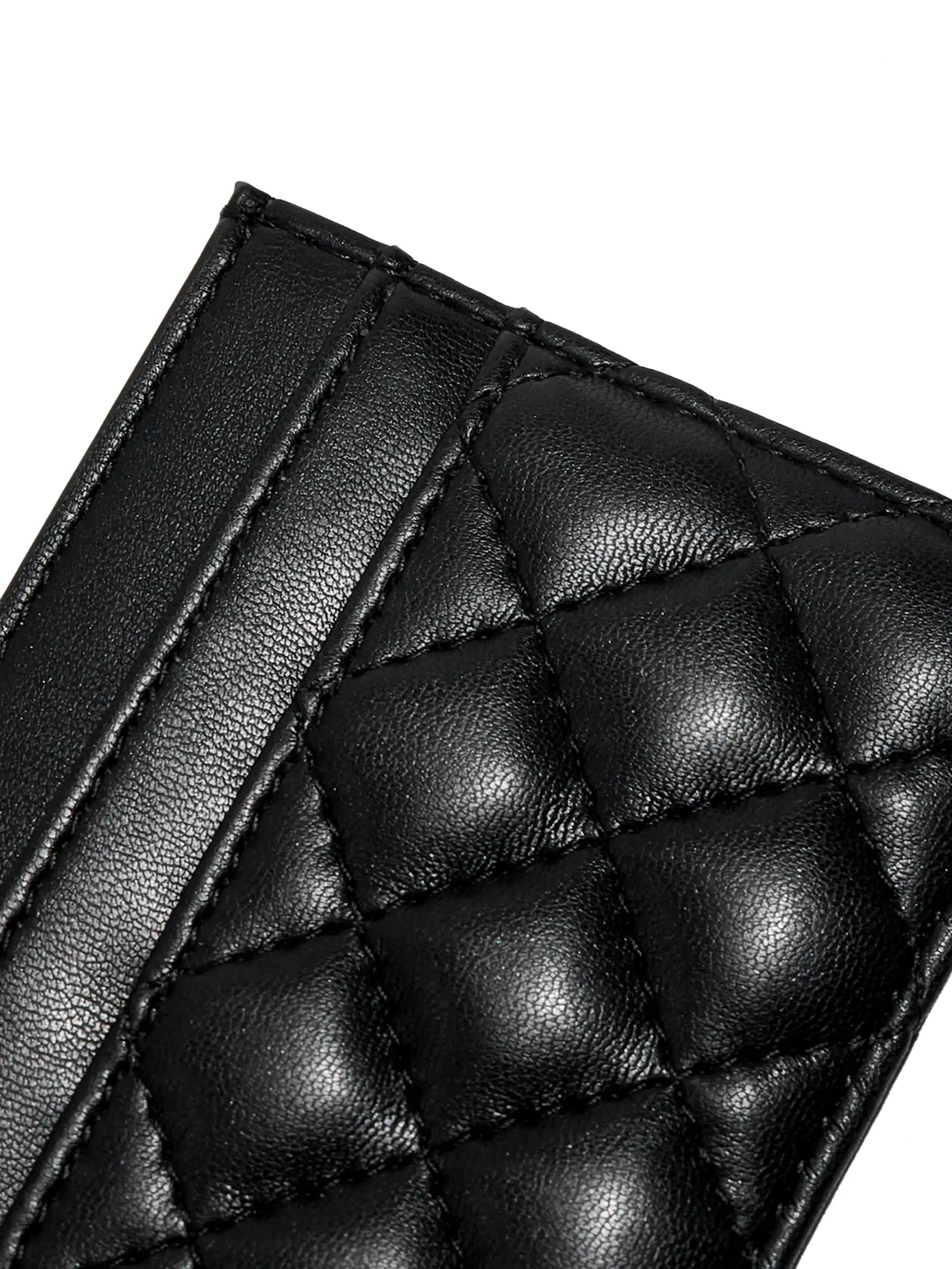 Business Card Holder in Black Vegan Leather - Side Hook