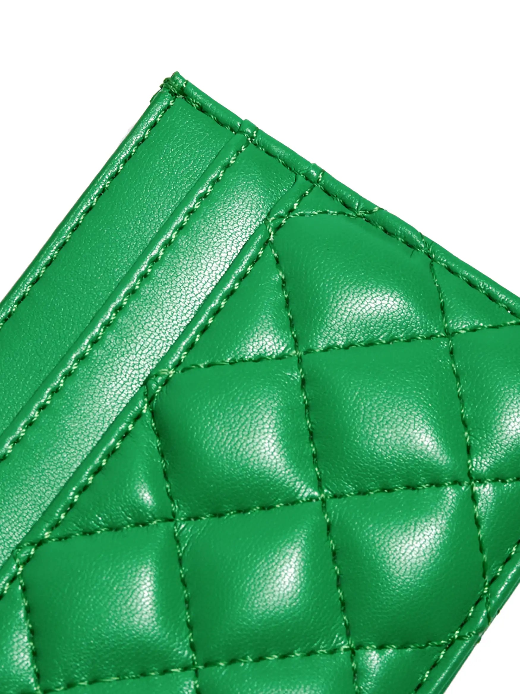 Business Card Holder in Grass Green Vegan Leather - Side Hook