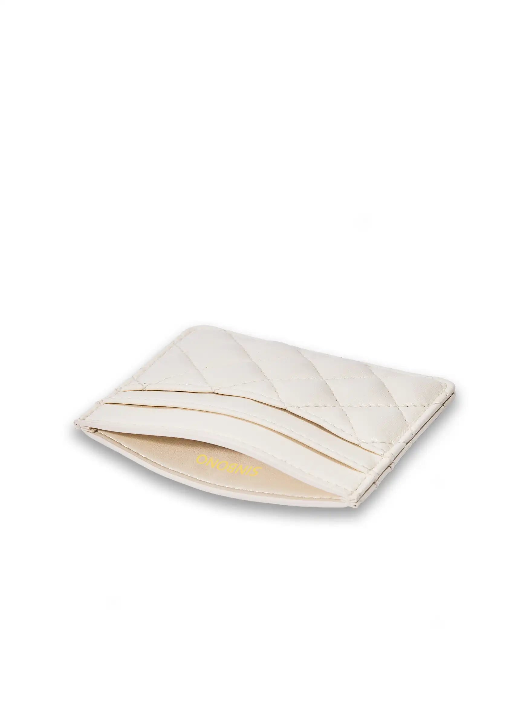 Business Card Holder in Ivory Vegan Leather - Inside View