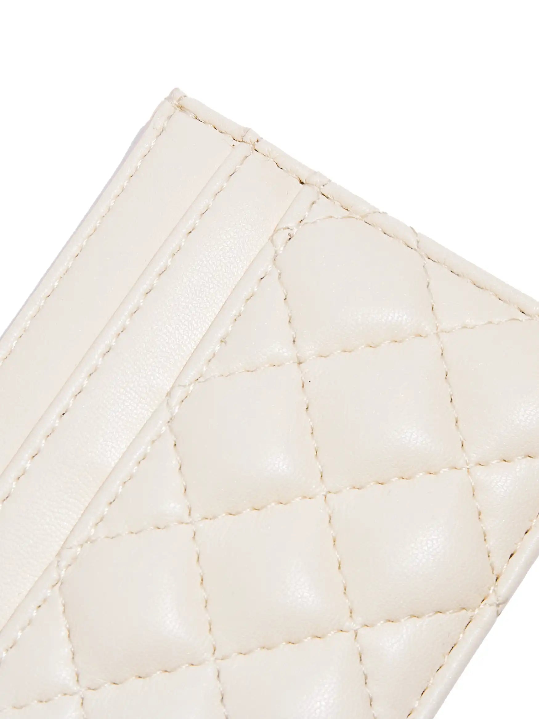 Business Card Holder in Ivory Vegan Leather - Side Hook