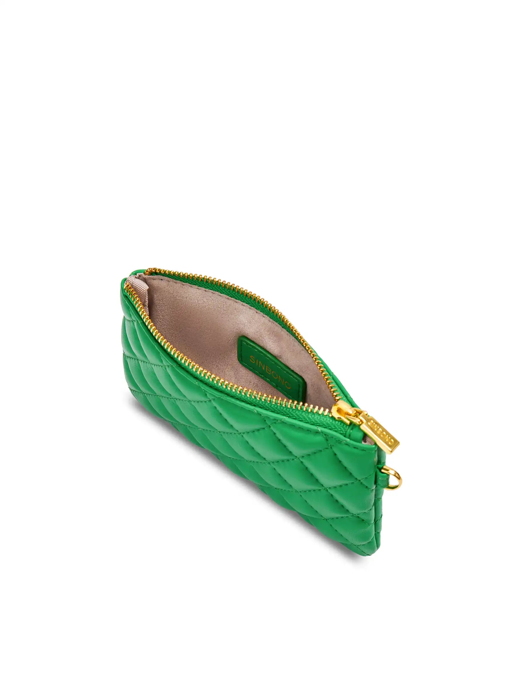 Coin Purse in Grass Green Vegan Leather - Inside View