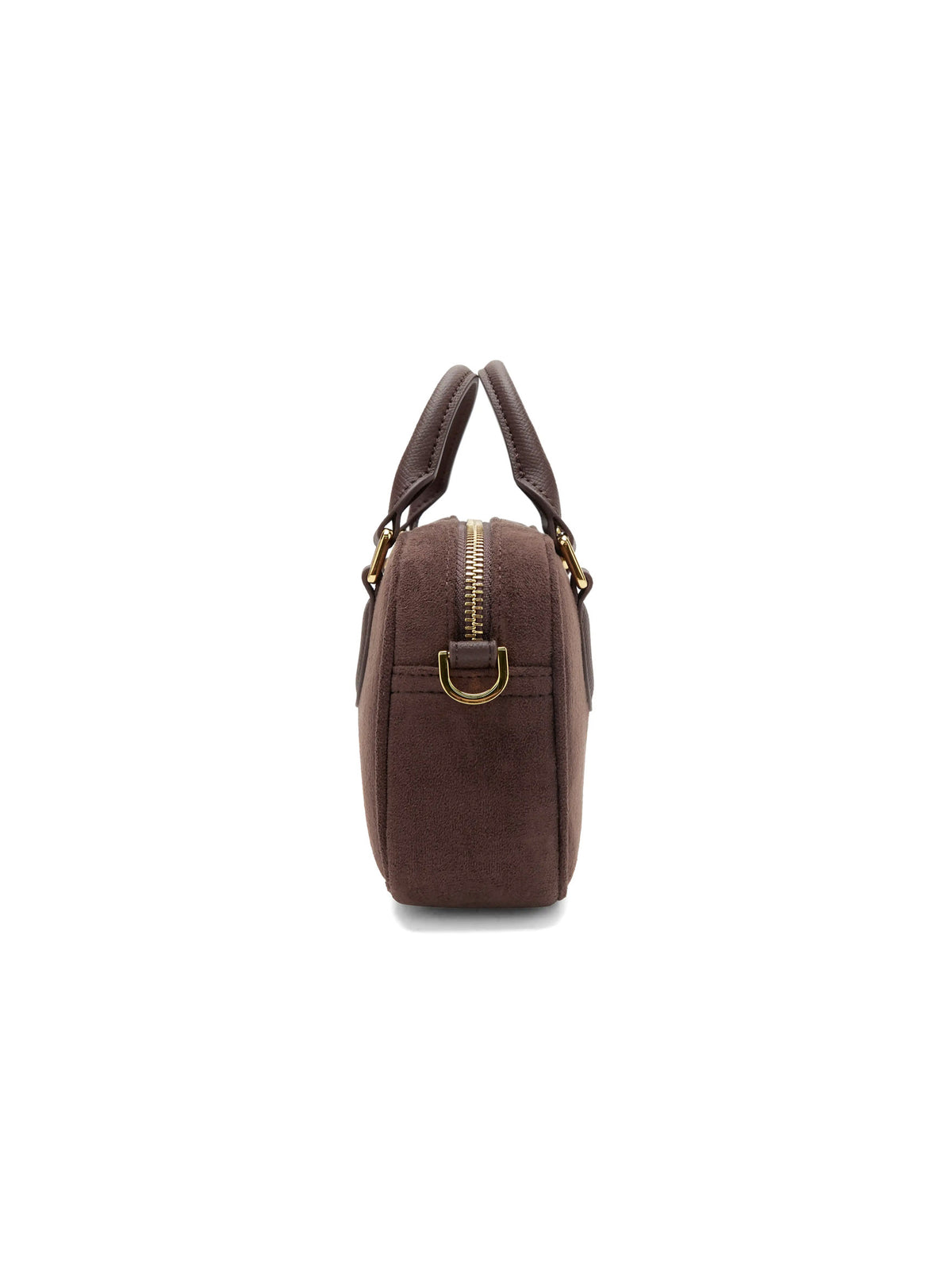 Cassandra Top Handle Crossbody Bag - Dark Brown Fake Suede