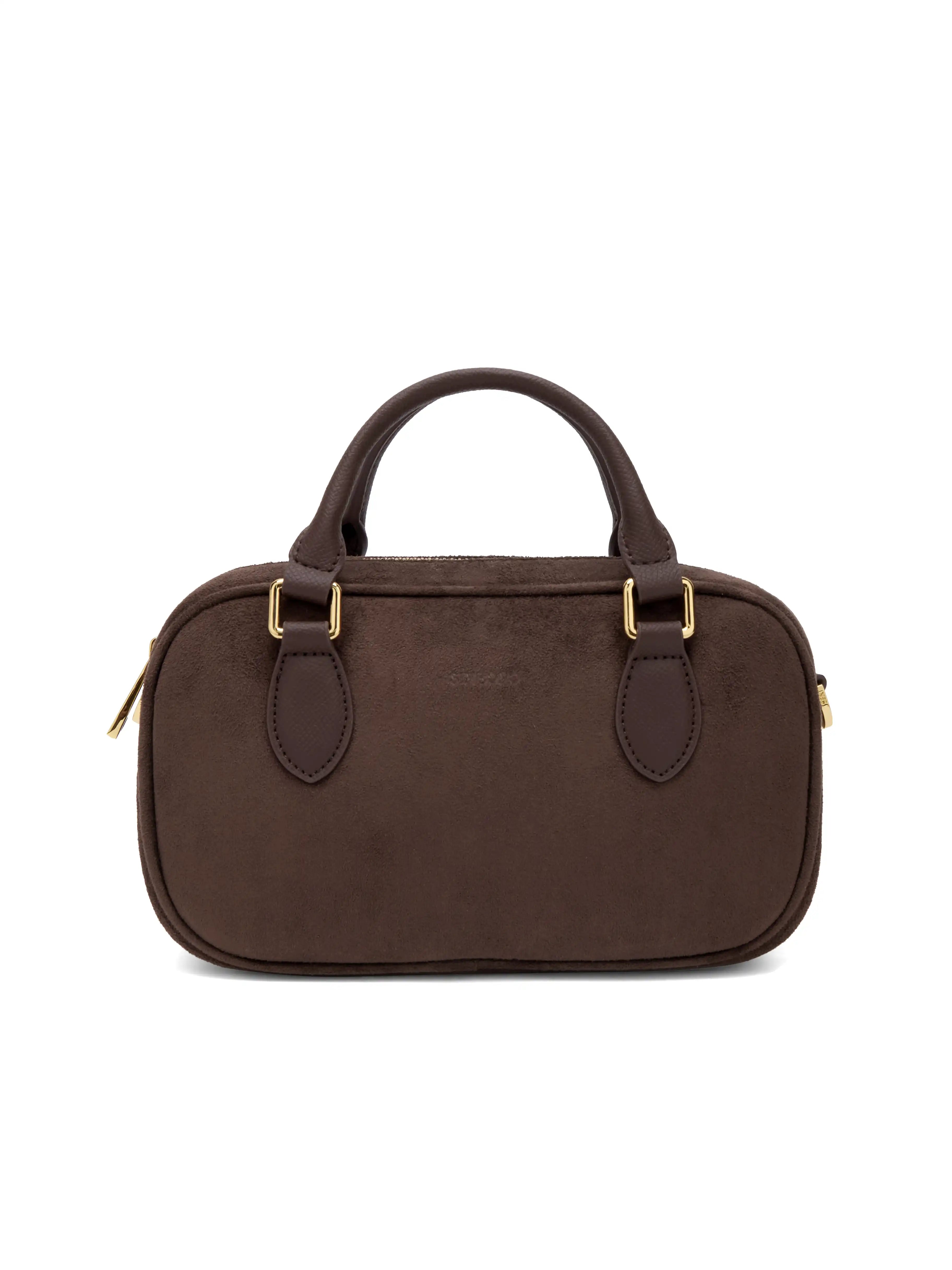 Cassandra Top Handle Crossbody Bag - Dark Brown Fake Suede