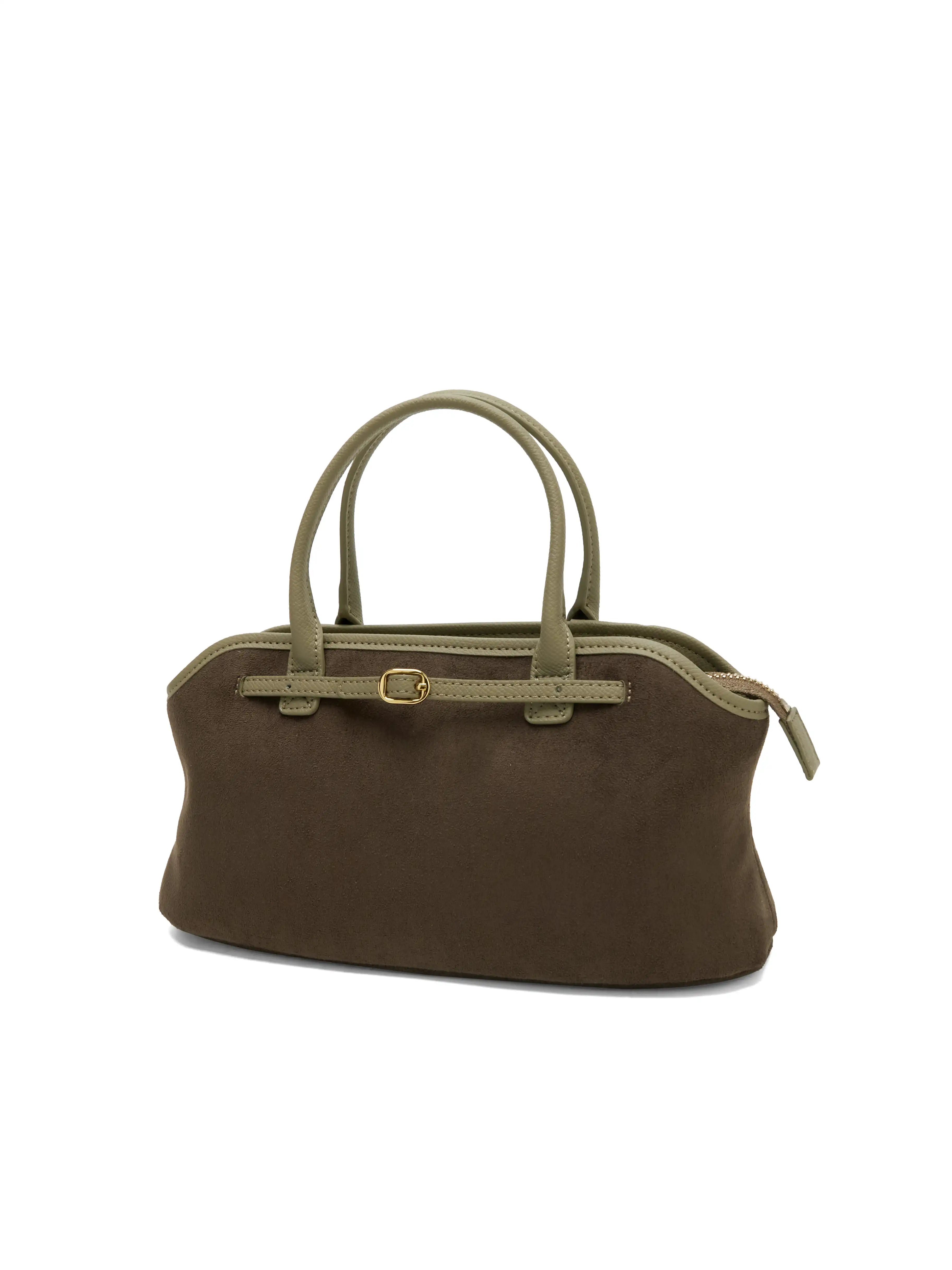 Mireille Top Handle Crossbody Bag - Dark Green Fake Suede