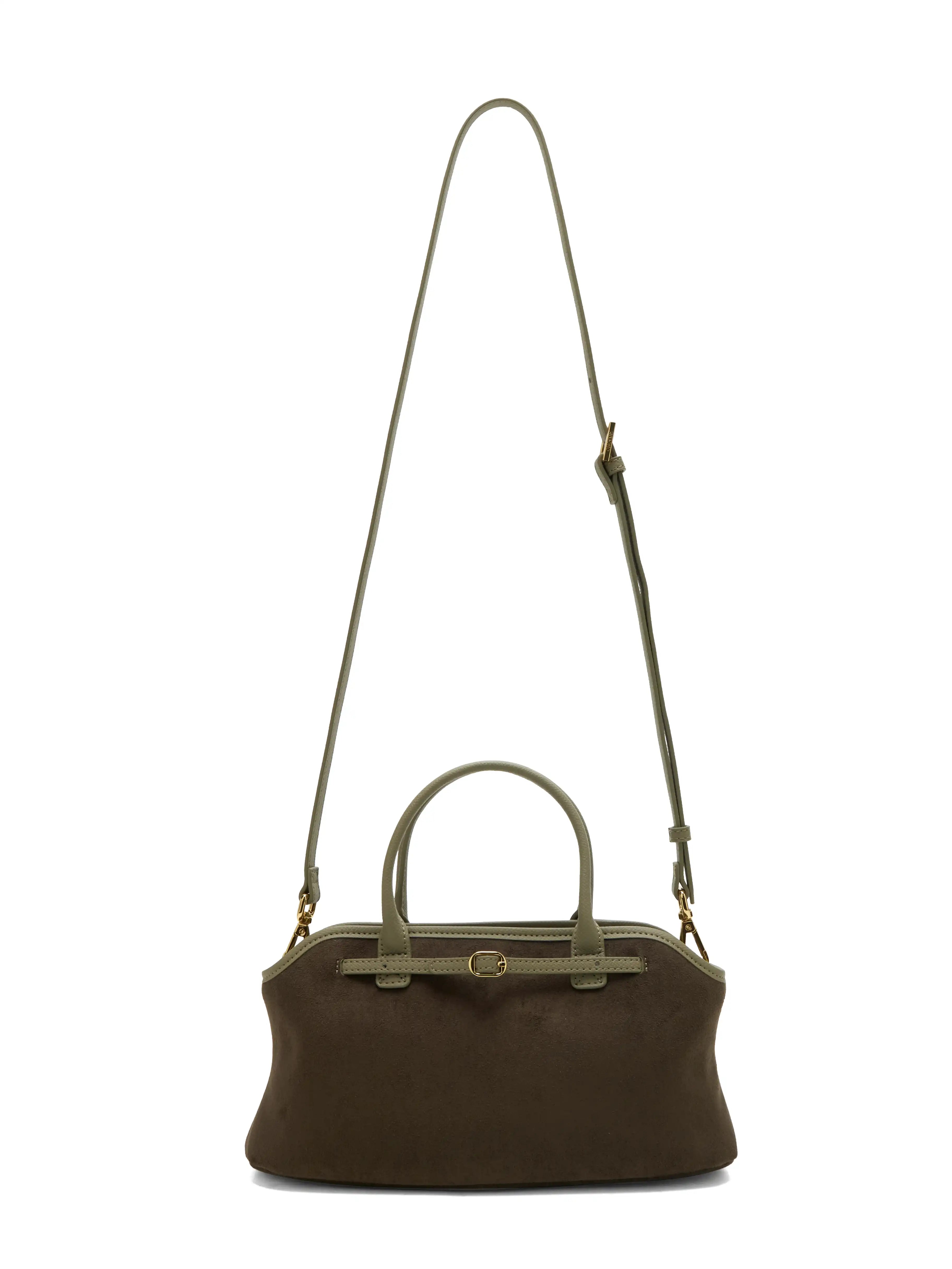 Mireille Top Handle Crossbody Bag - Dark Green Fake Suede