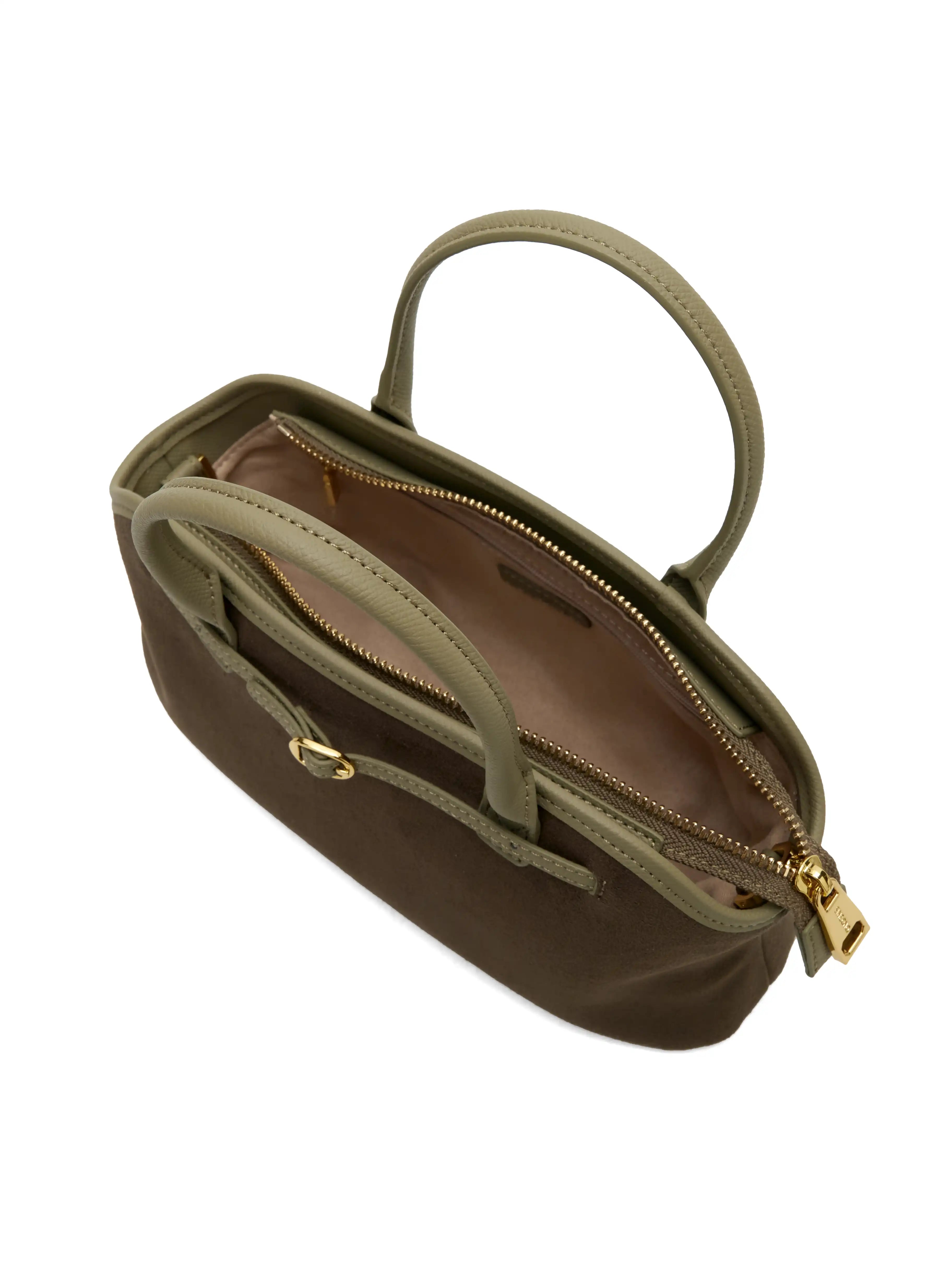 Mireille Top Handle Crossbody Bag - Dark Green Fake Suede