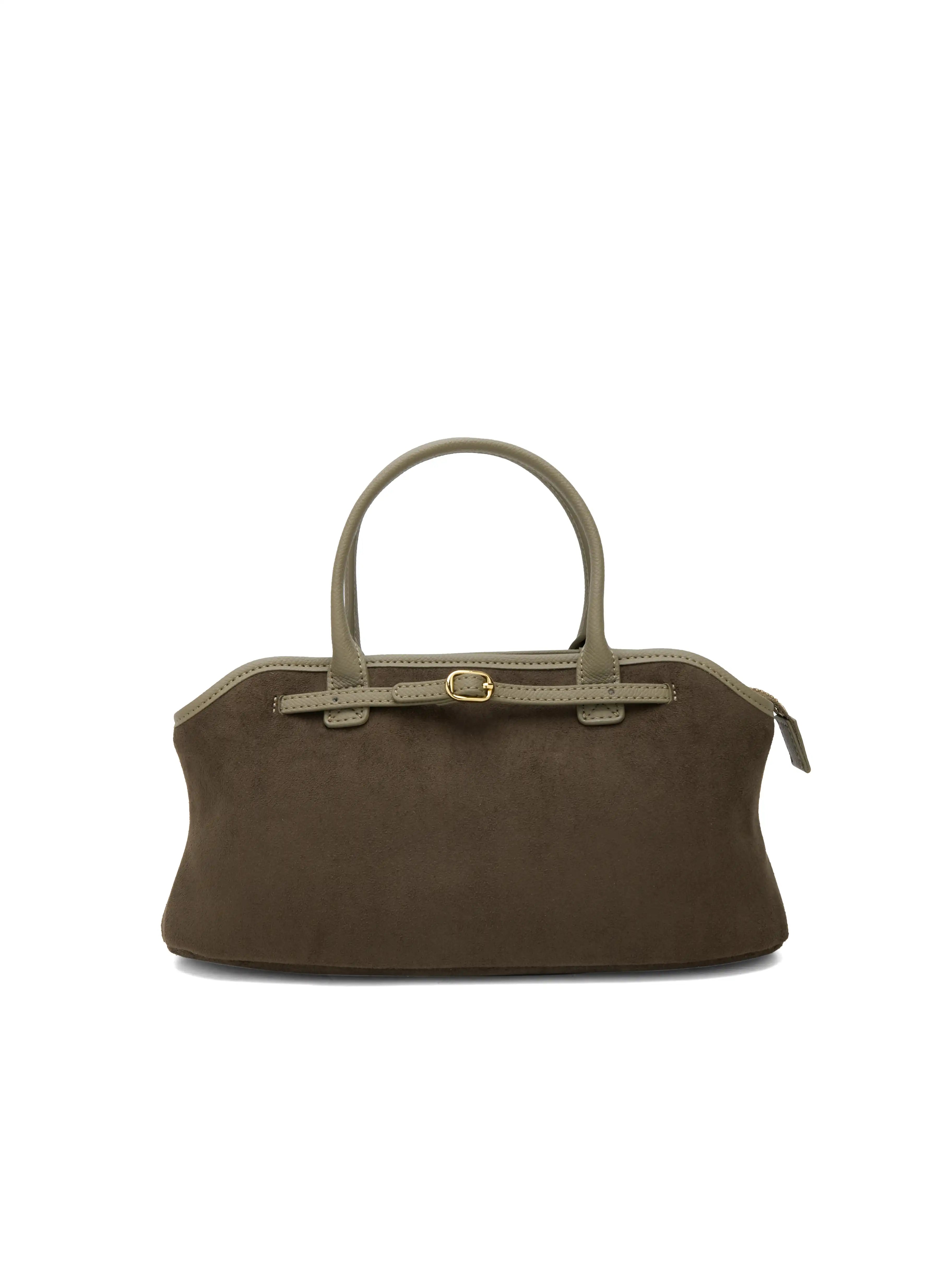 Mireille Top Handle Crossbody Bag - Dark Green Fake Suede