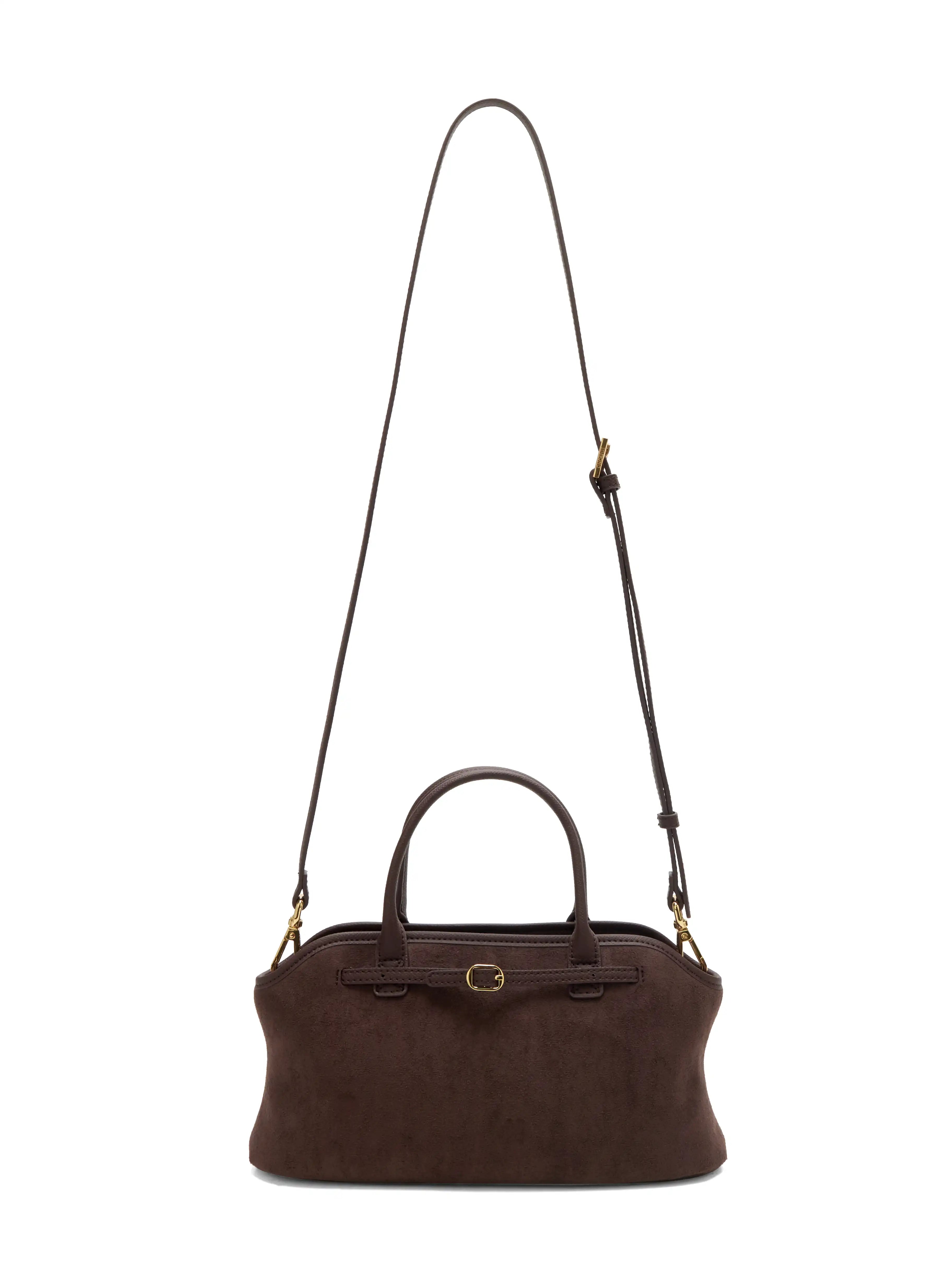 Mireille Top Handle Crossbody Bag - Dark Brown Fake Suede