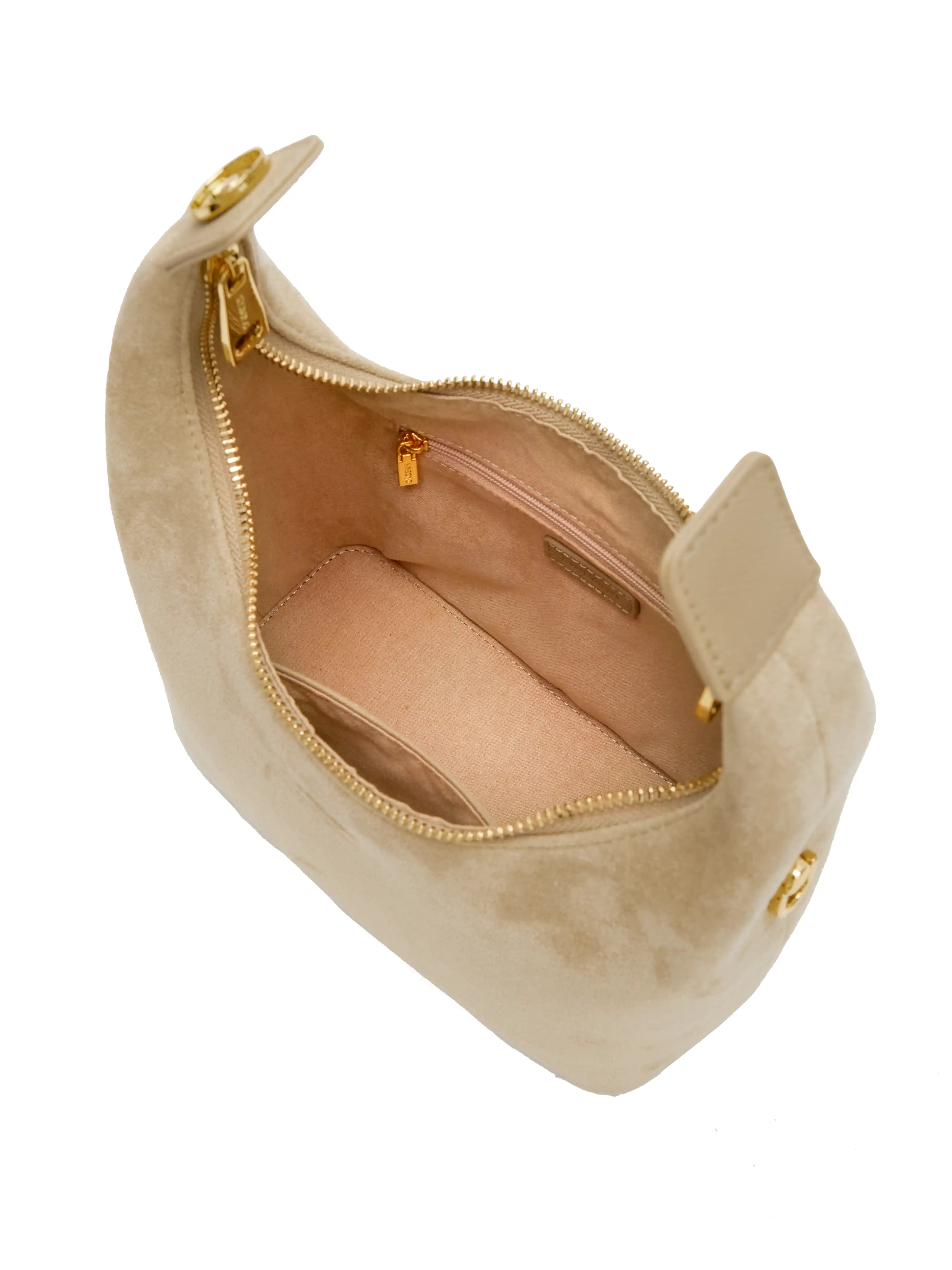 Vienna Top Handle  Crossbody Bag（2.0）-  Ivory Fake Suede