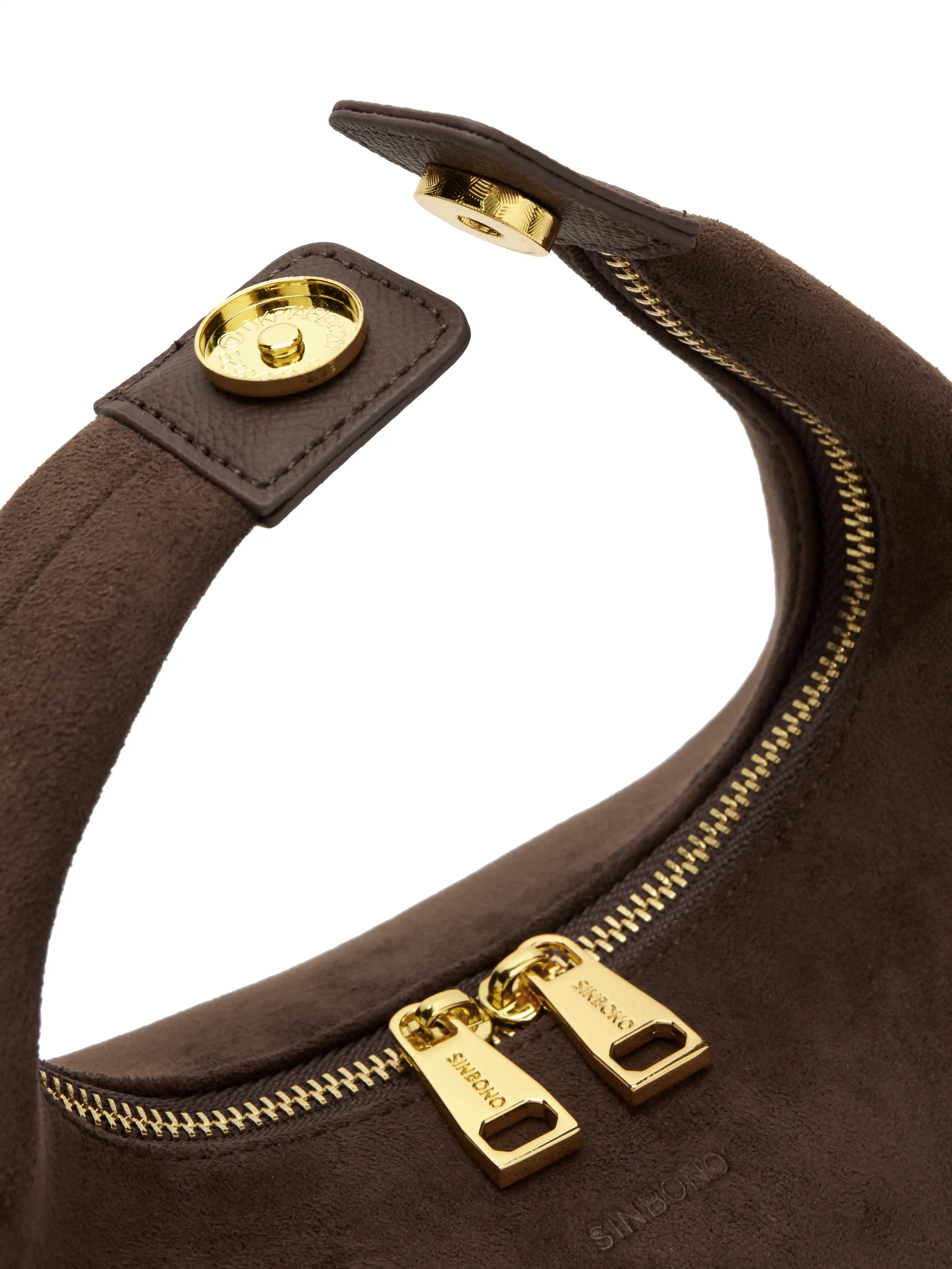 Vienna Top Handle  Crossbody Bag（2.0）- Dark Brown Fake Suede
