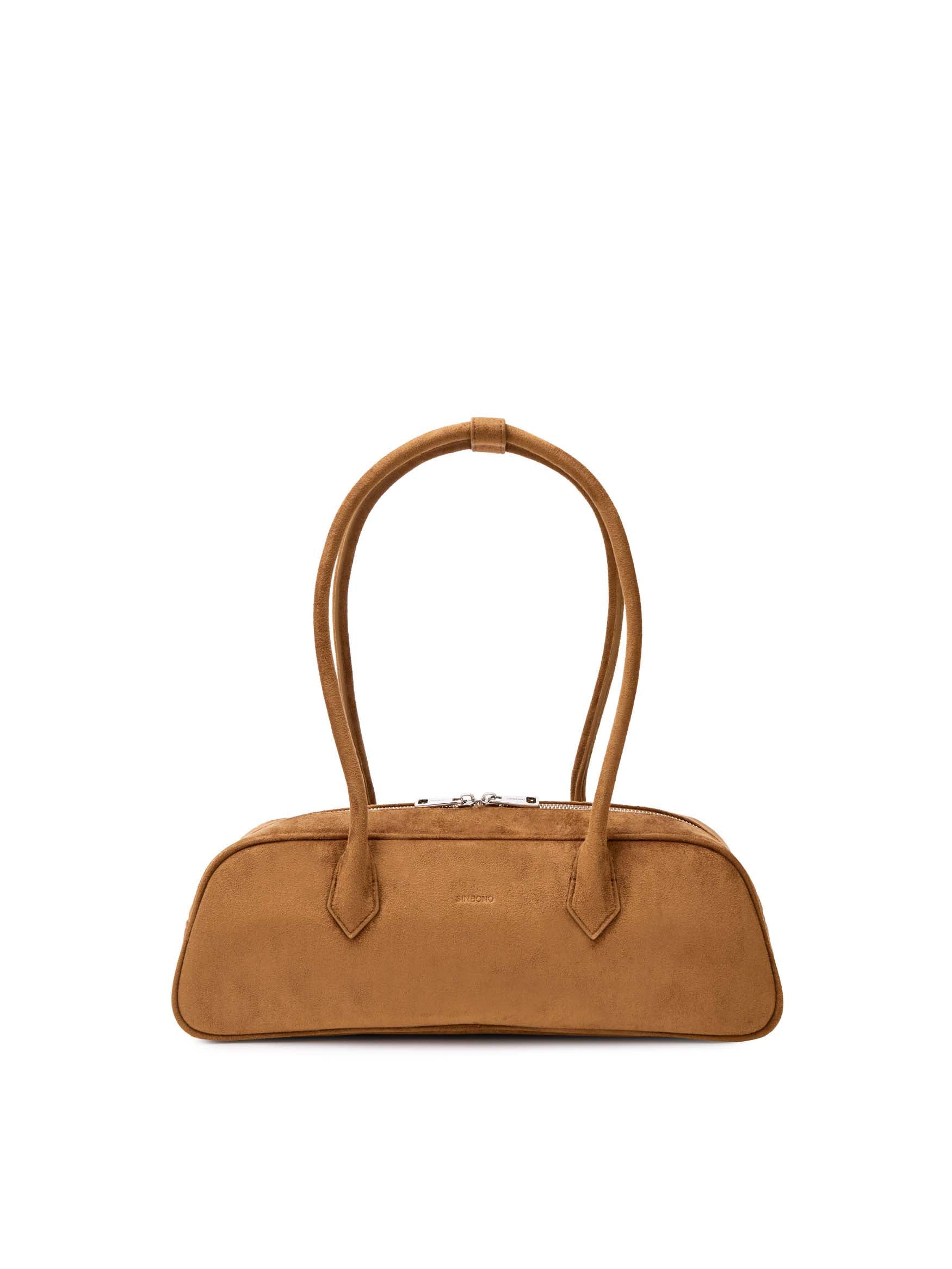 Kiera Shoulder Bag in Brown Faux Suede Leather - Front View