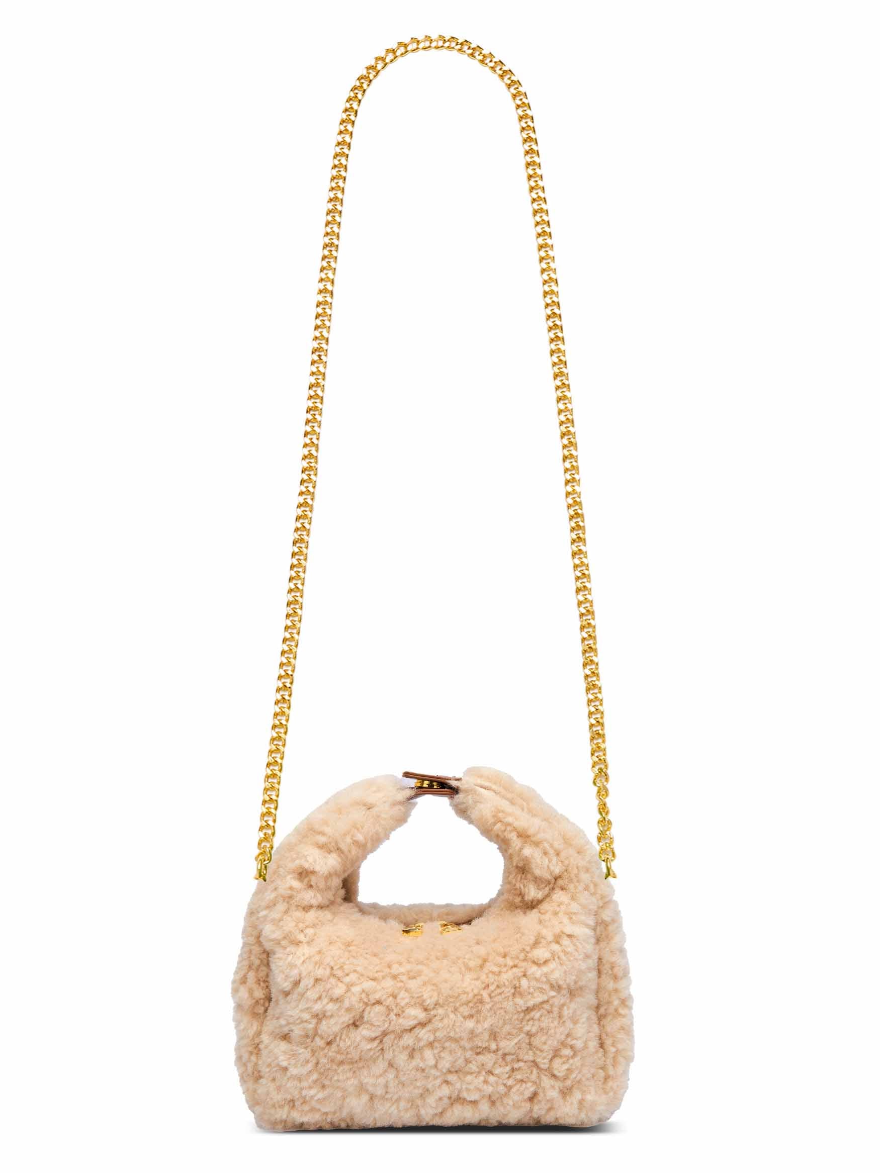 Medium Vienna Top Handle  Crossbody Bag in Cream Yellow Vegan Leather - With chain