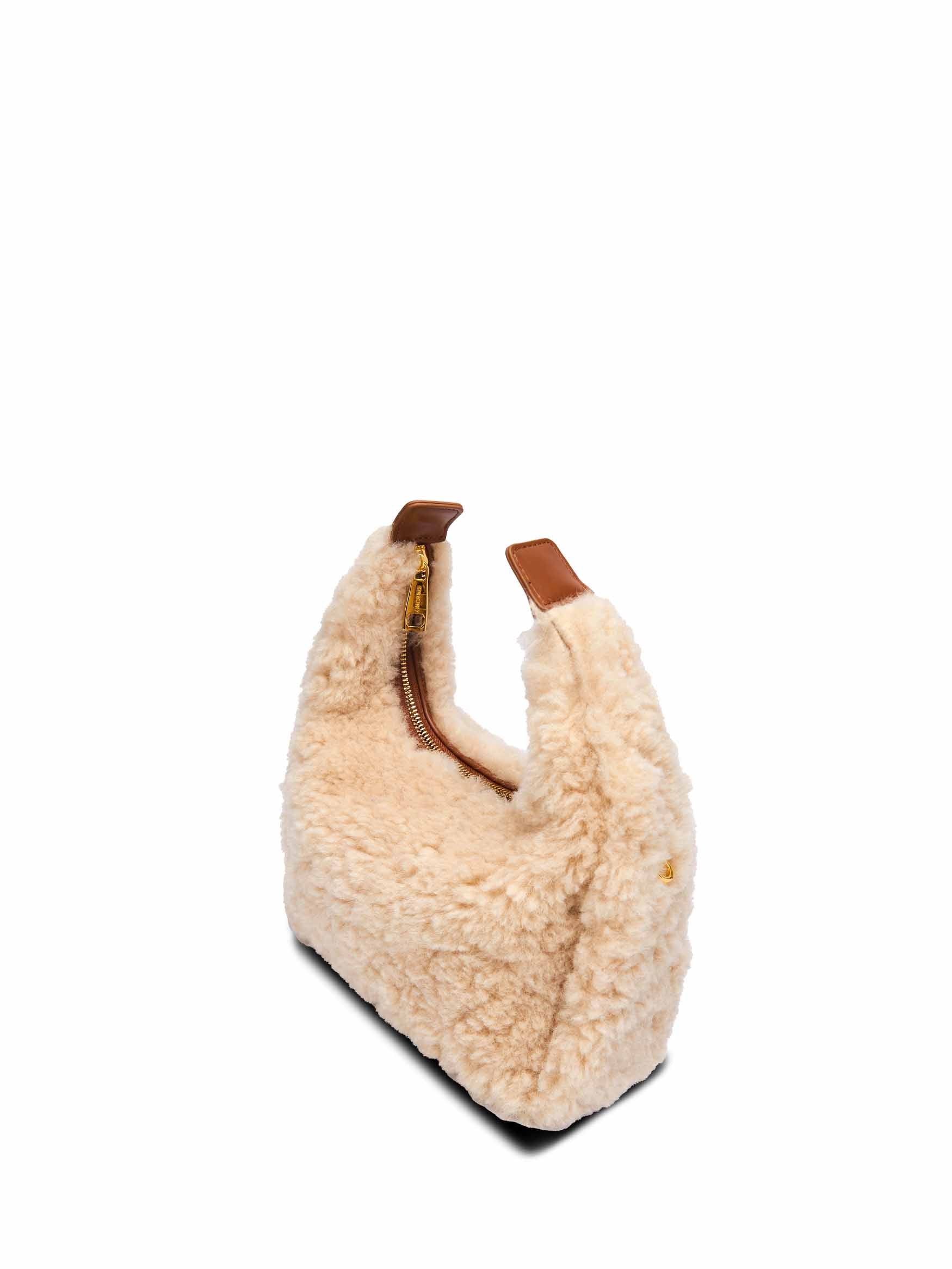 Medium Vienna Top Handle  Crossbody Bag in Cream Yellow Vegan Leather - Top Handle Close-Up