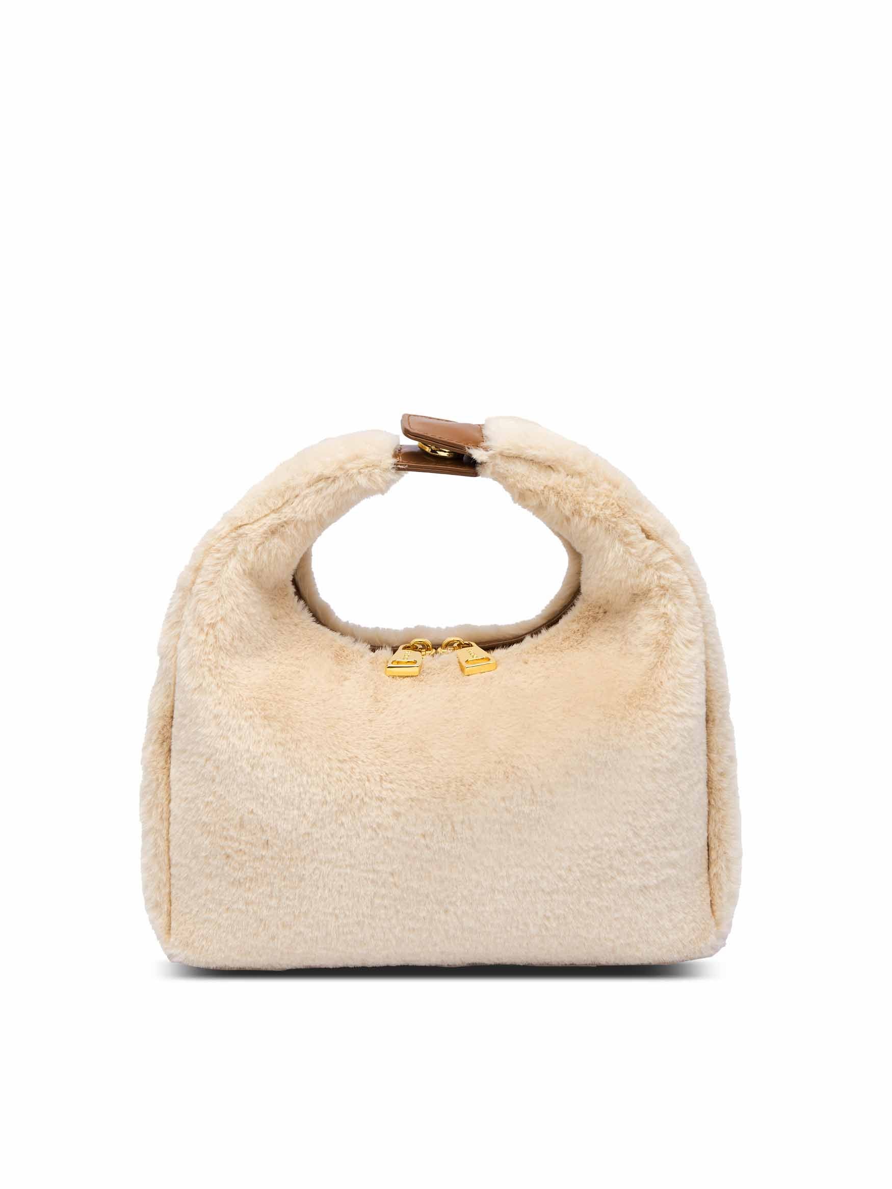 Medium Vienna Top Handle  Crossbody Bag in Light Beige Vegan Leather - Front View