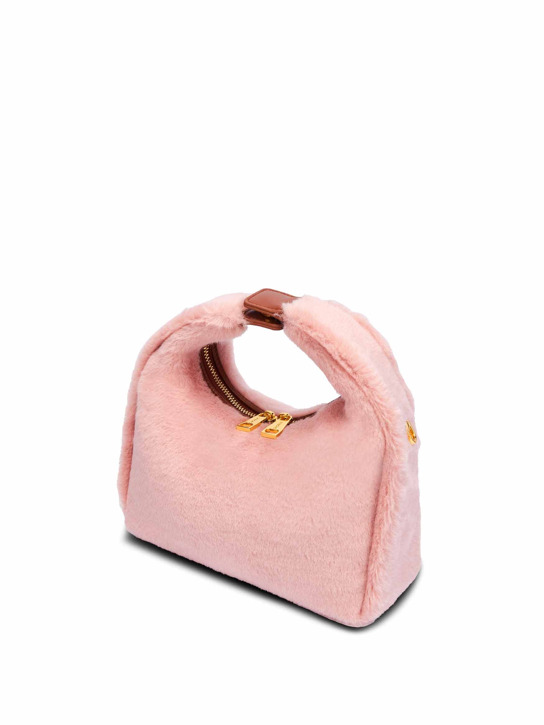 Medium Vienna Top Handle  Crossbody Bag in Light Pink Vegan Leather - Side Angle