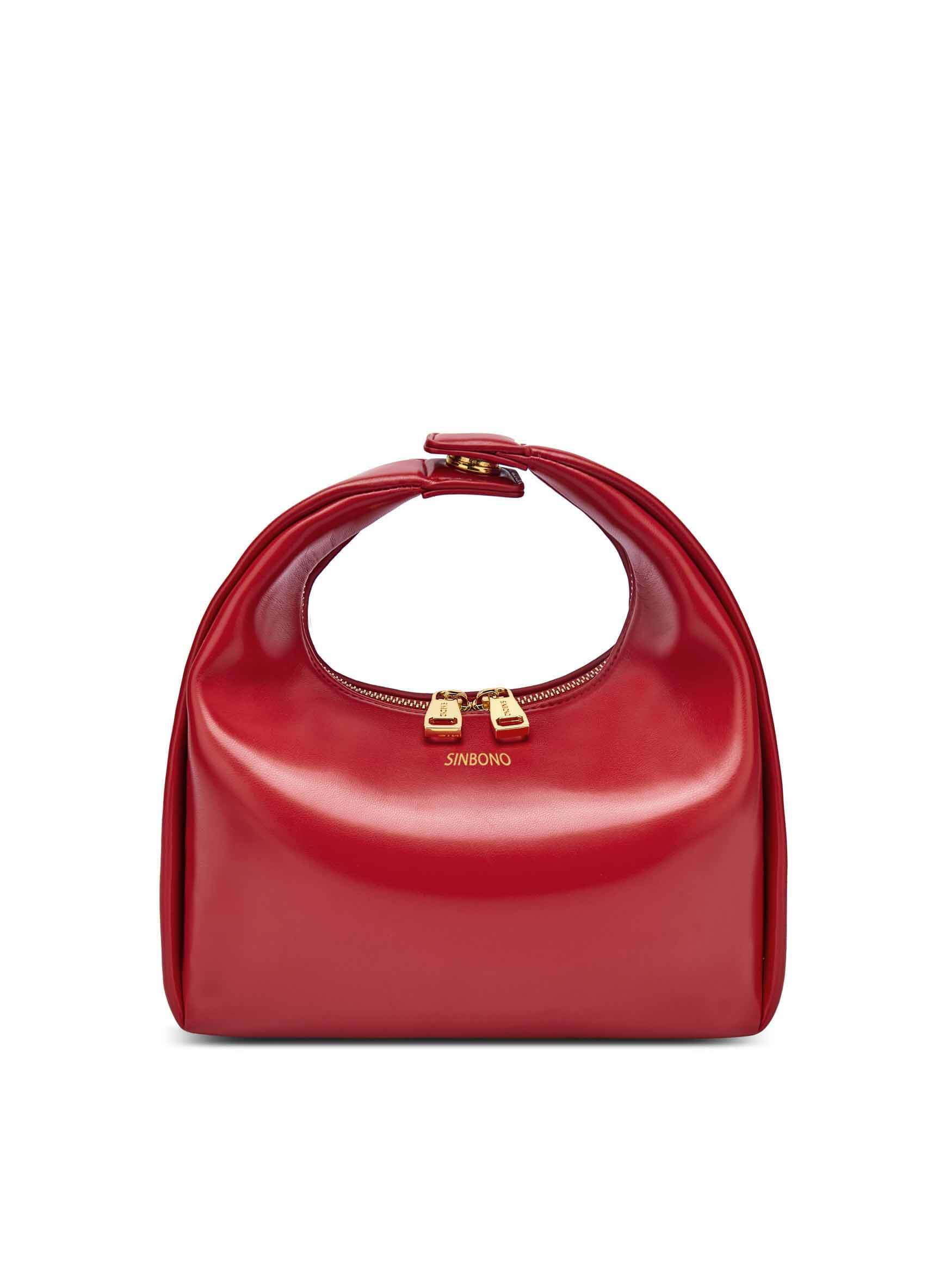 Medium Vienna Top Handle  Crossbody Bag in Red Vegan Leather - Front View