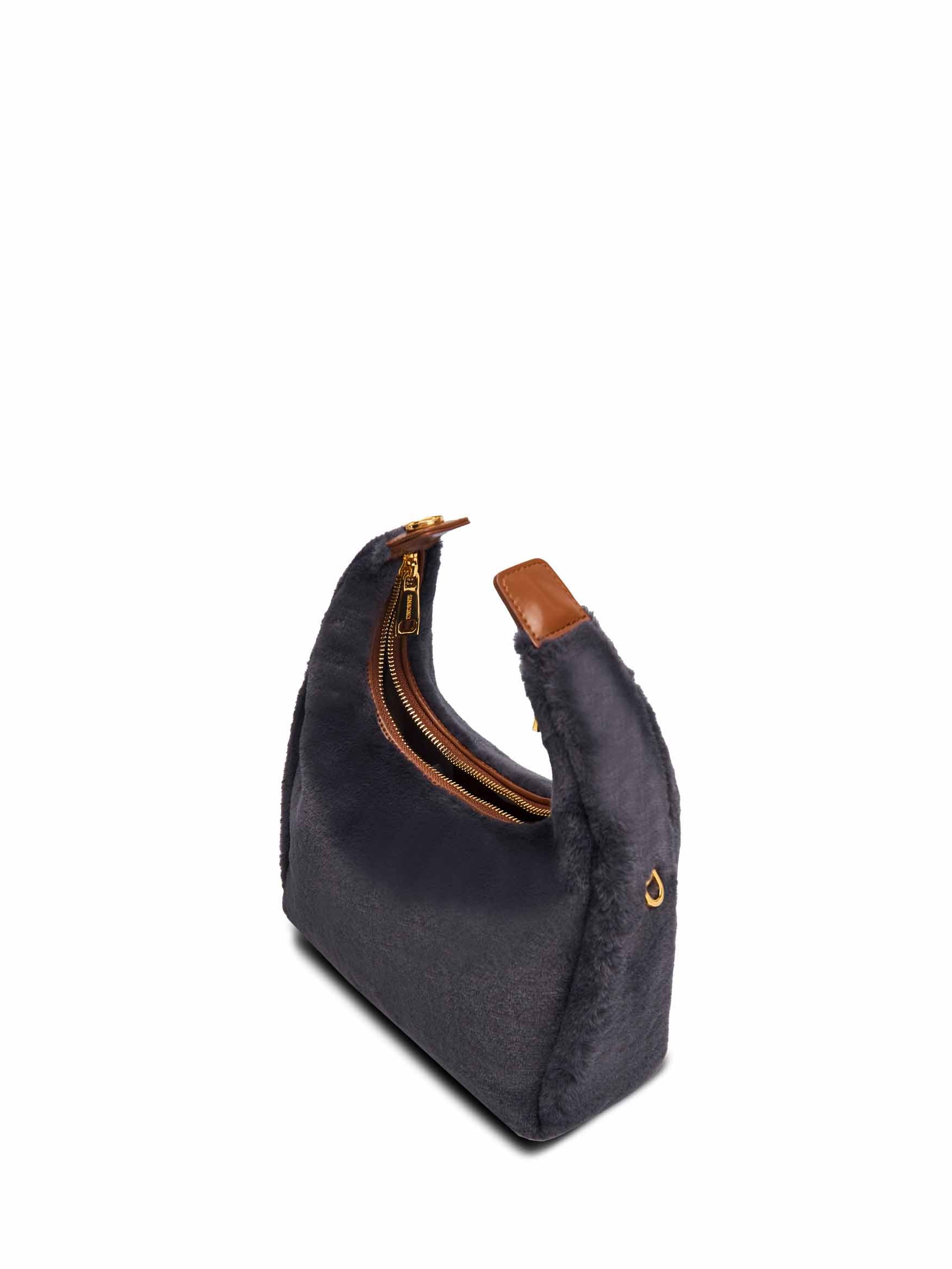 Medium Vienna Top Handle  Crossbody Bag in Dark Gray Vegan Leather - Top Handle Close-Up