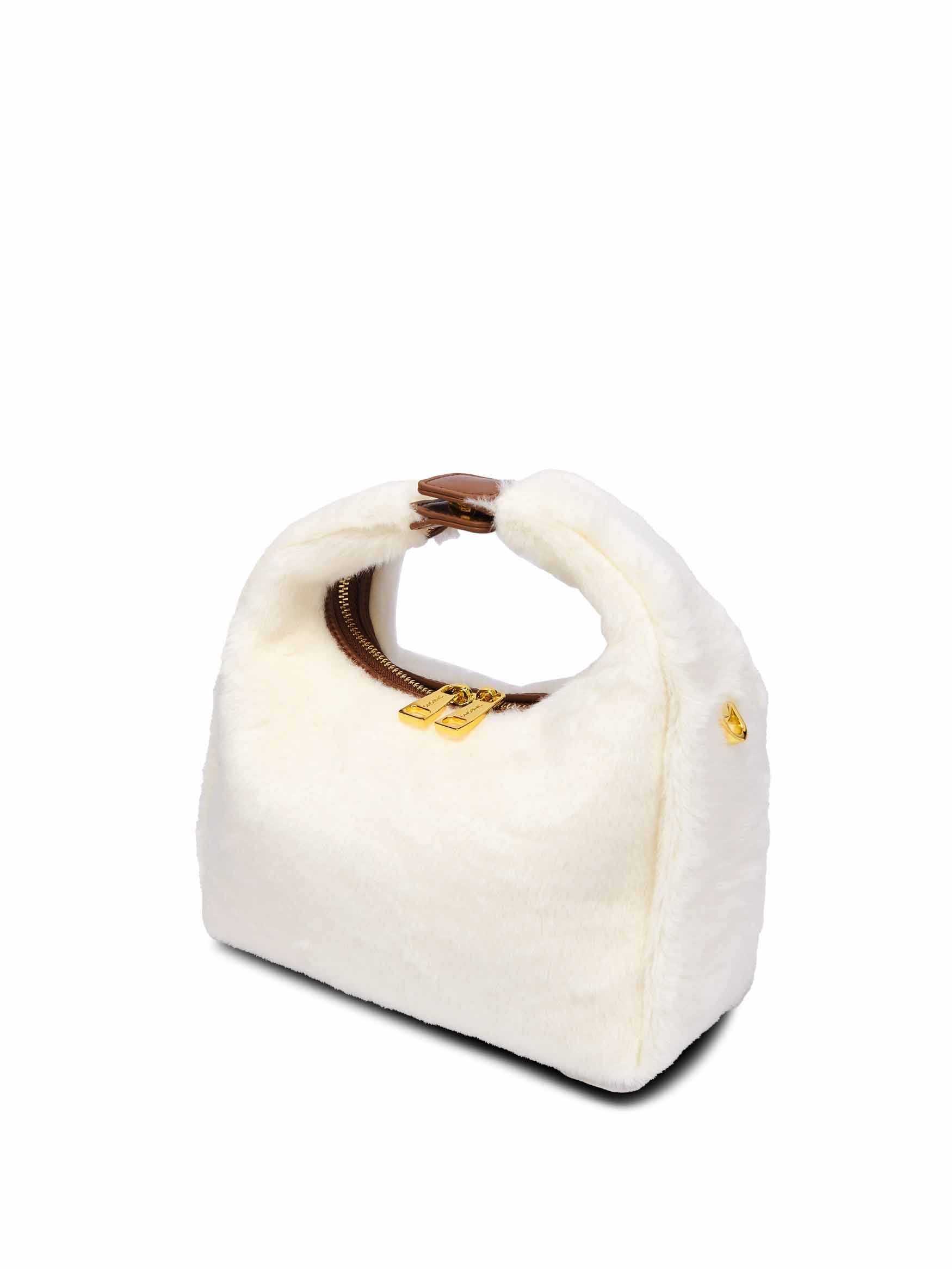 Medium Vienna Top Handle  Crossbody Bag in Snow White Vegan Leather - Side Angle