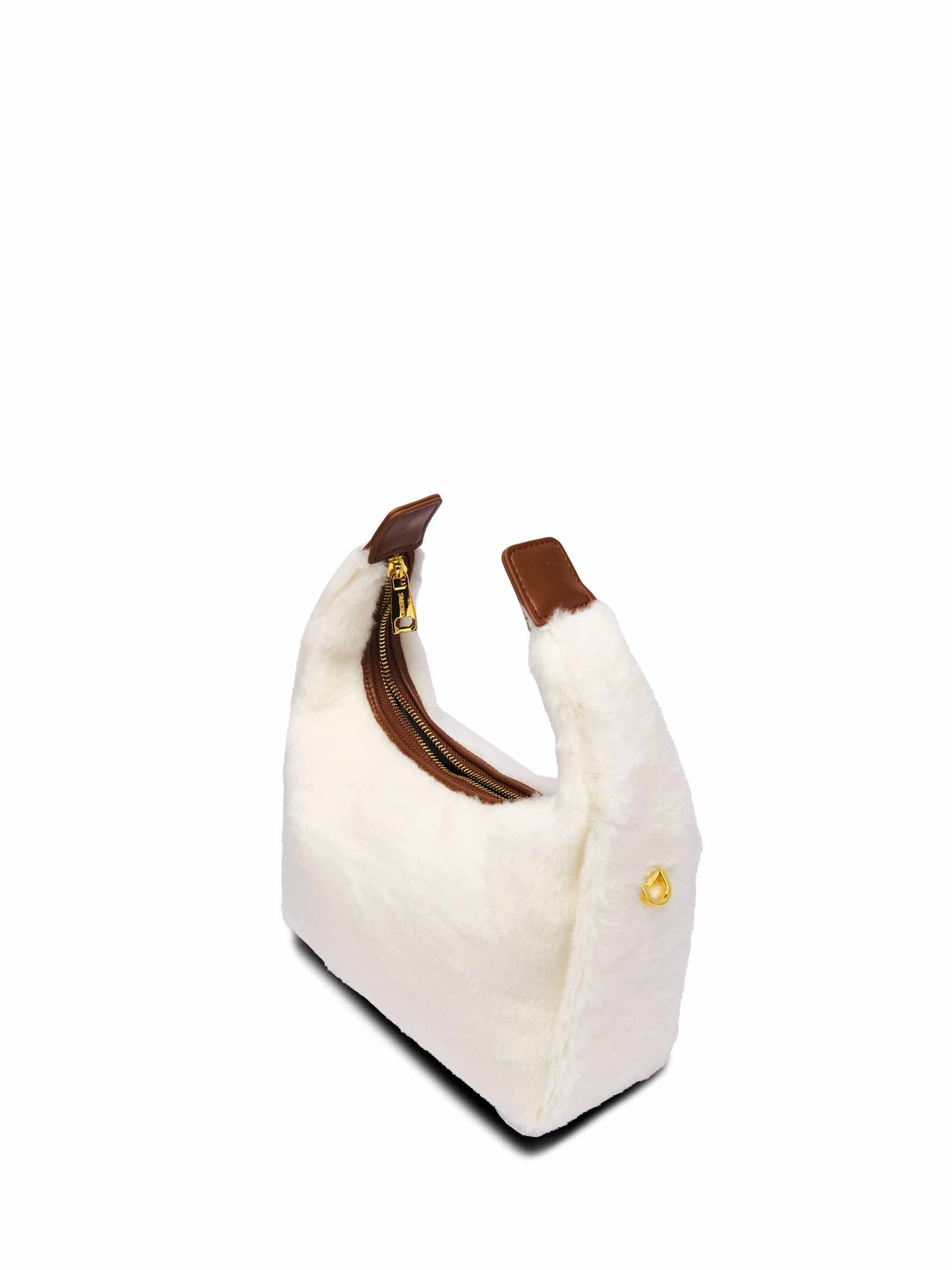 Medium Vienna Top Handle  Crossbody Bag in Snow White Vegan Leather - Top Handle Close-Up