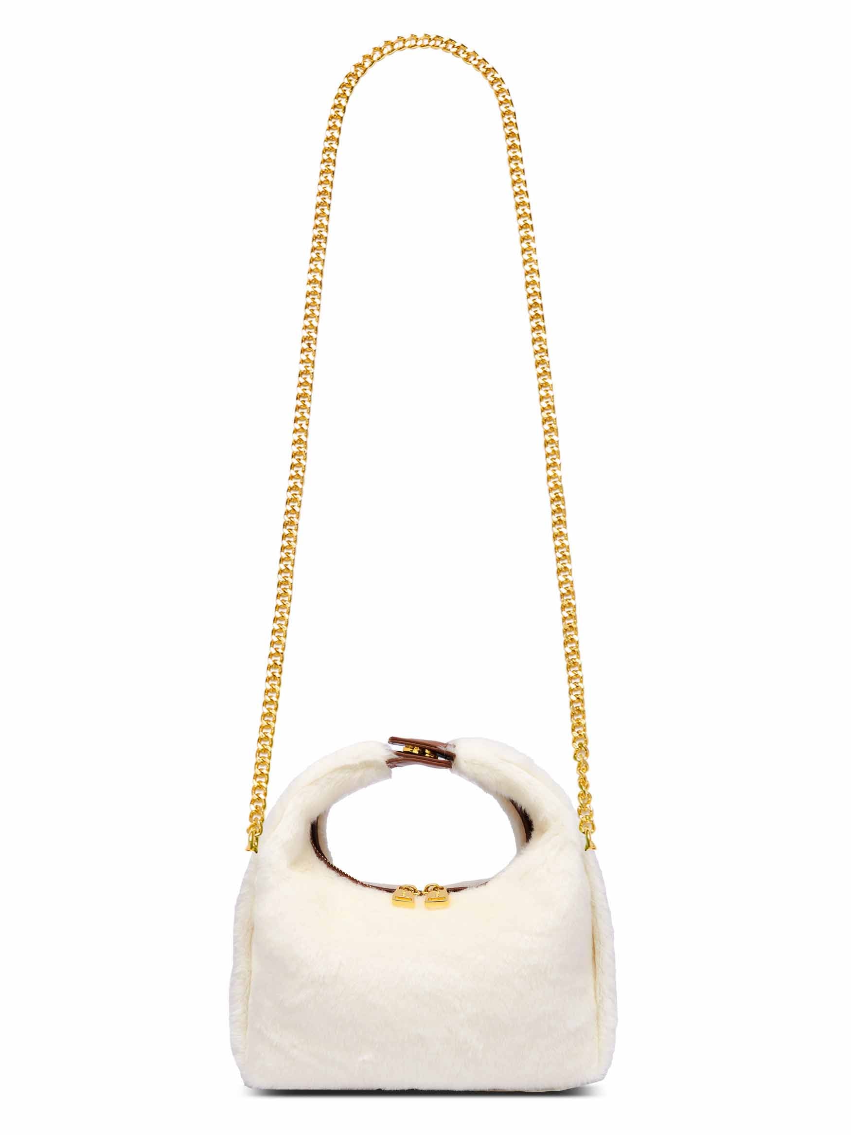 Medium Vienna Top Handle  Crossbody Bag in Snow White Vegan Leather - With chain