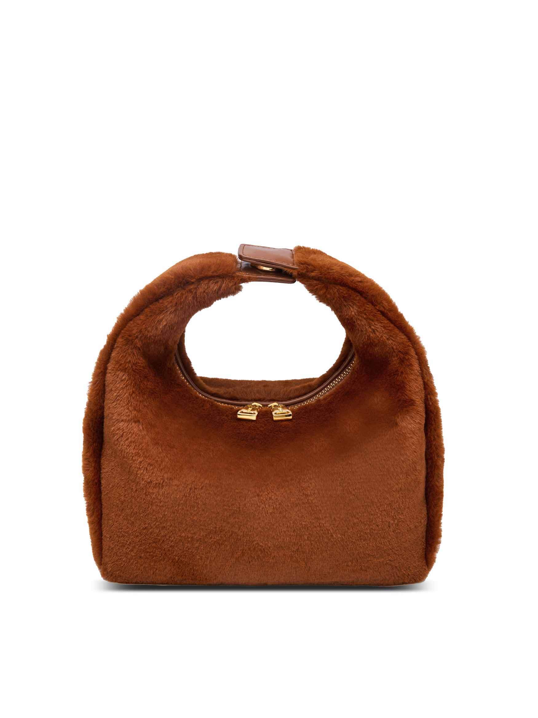 Medium Vienna Top Handle  Crossbody Bag in Toffee Vegan Leather - Front View