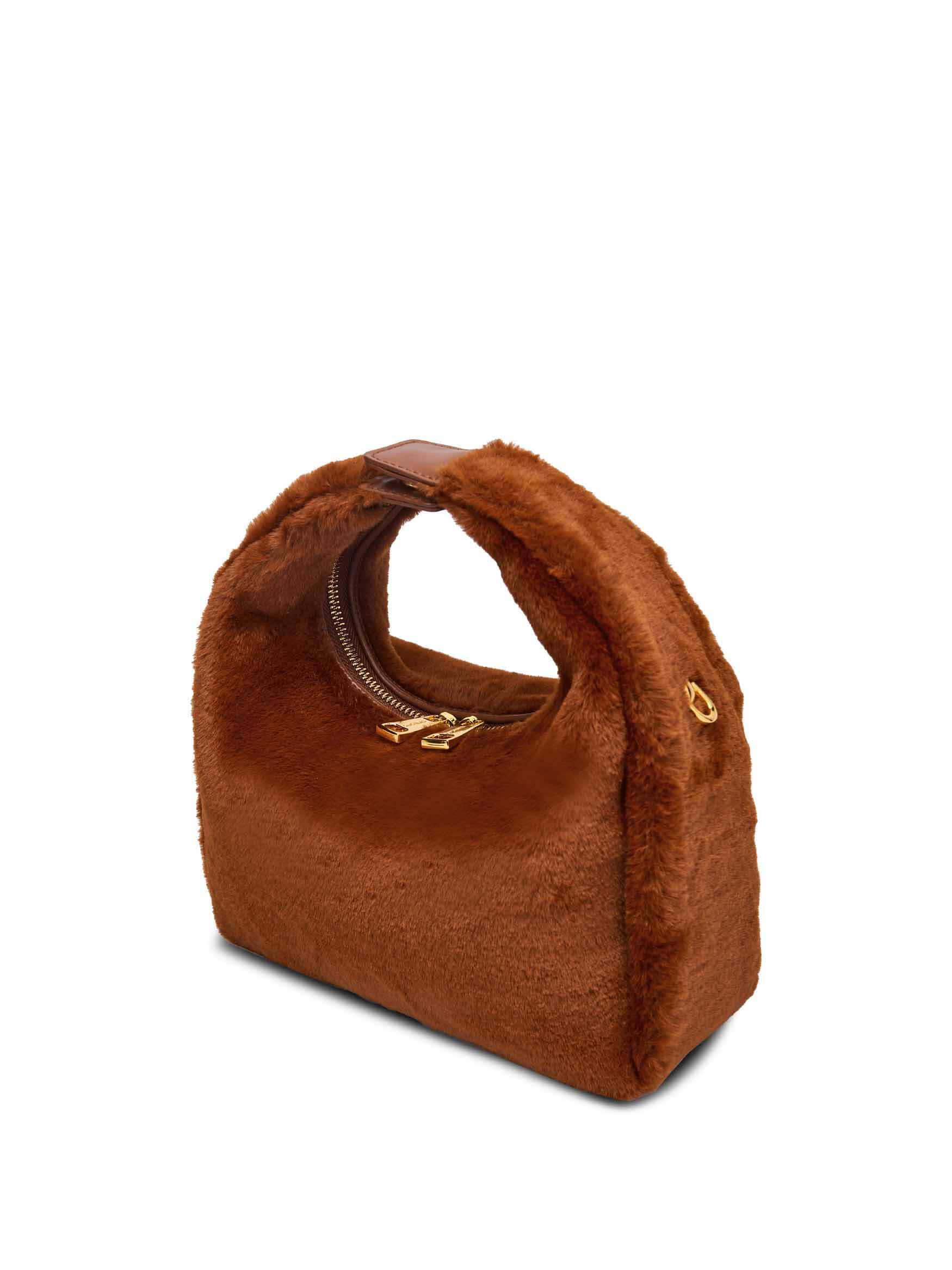 Medium Vienna Top Handle  Crossbody Bag in Toffee Vegan Leather - Side Angle