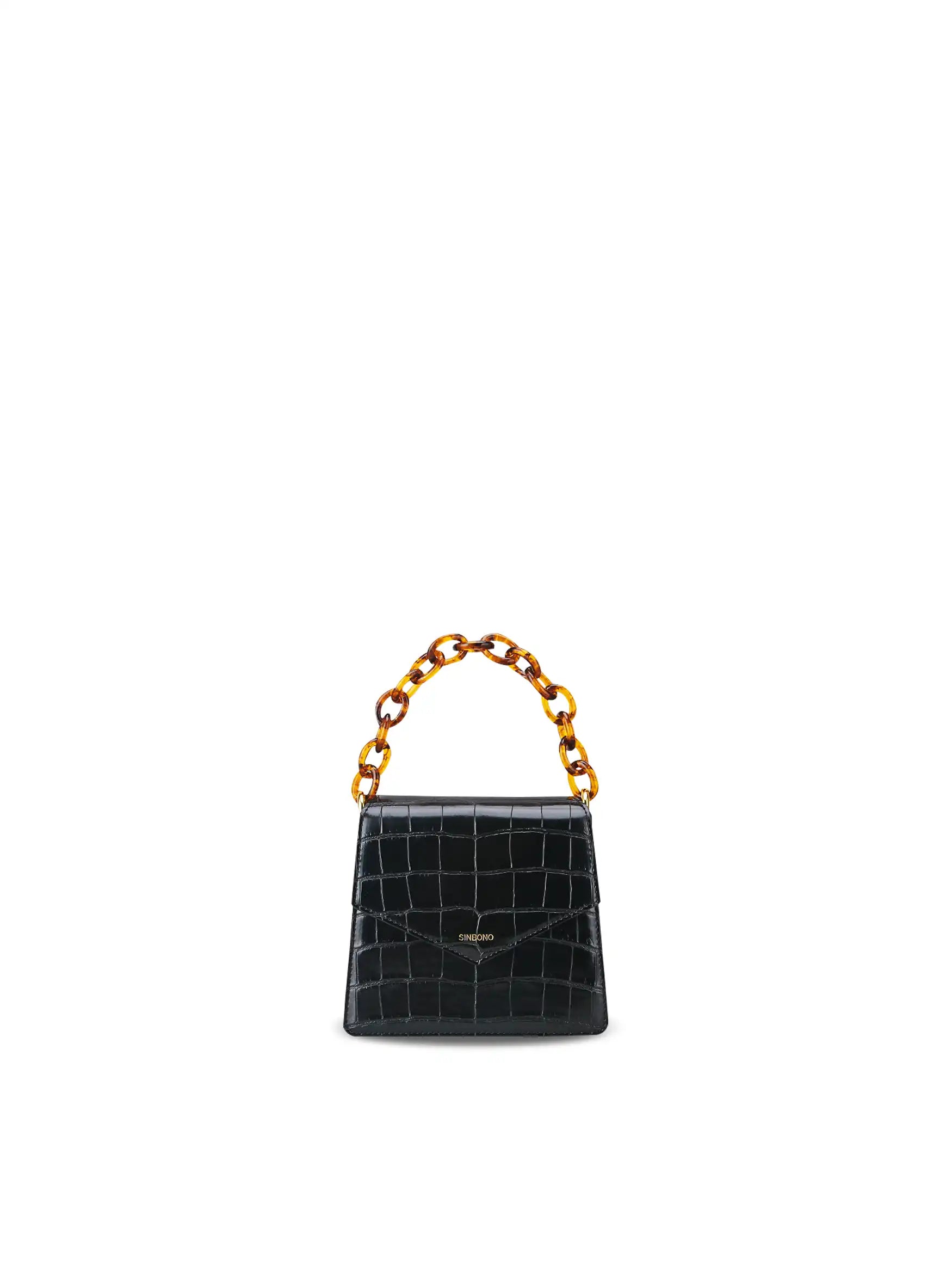 Mia Acrylic Chain Top Handle Bag - Black