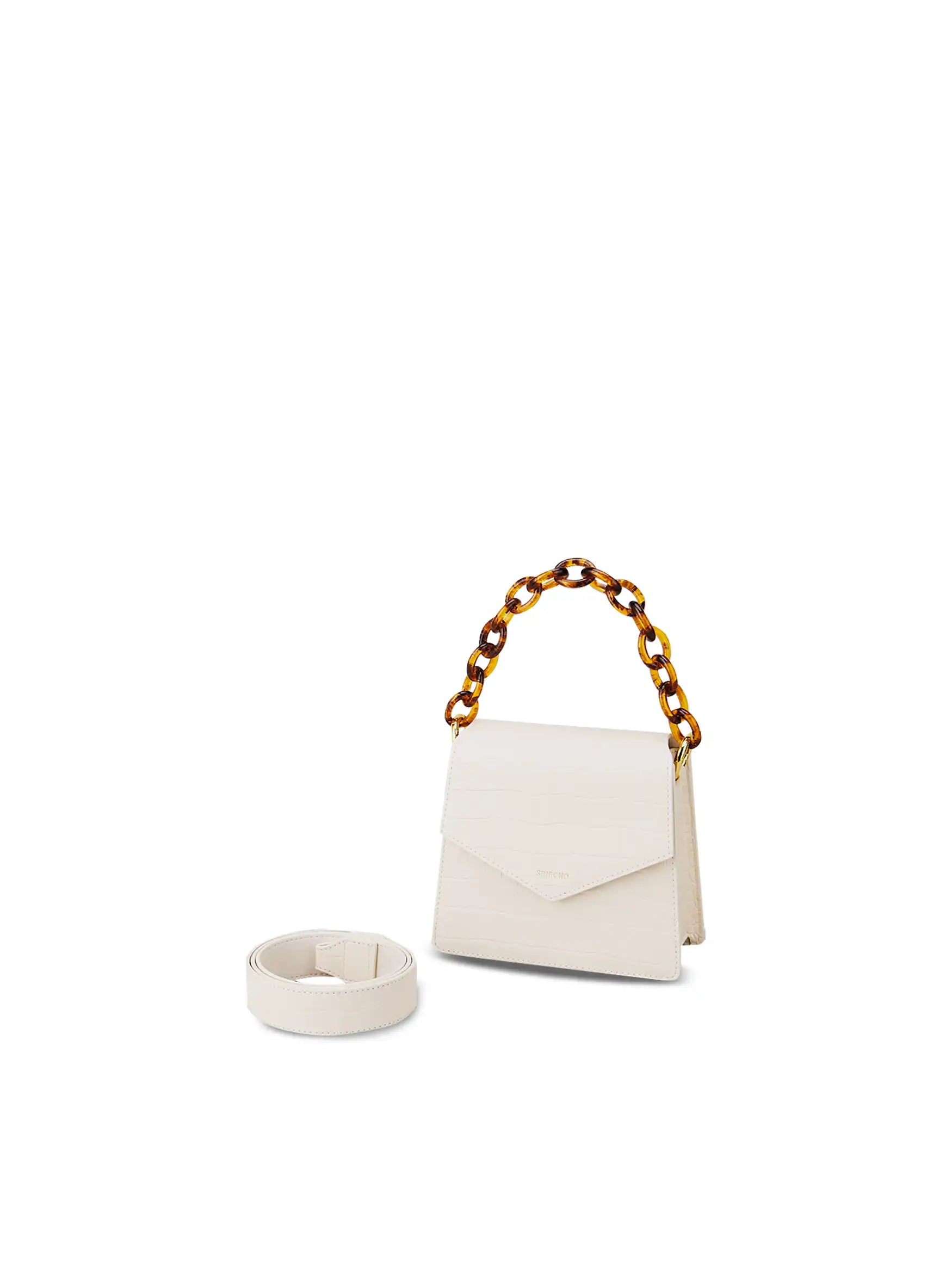 Mia Acrylic Chain Top Handle Bag - Ivory