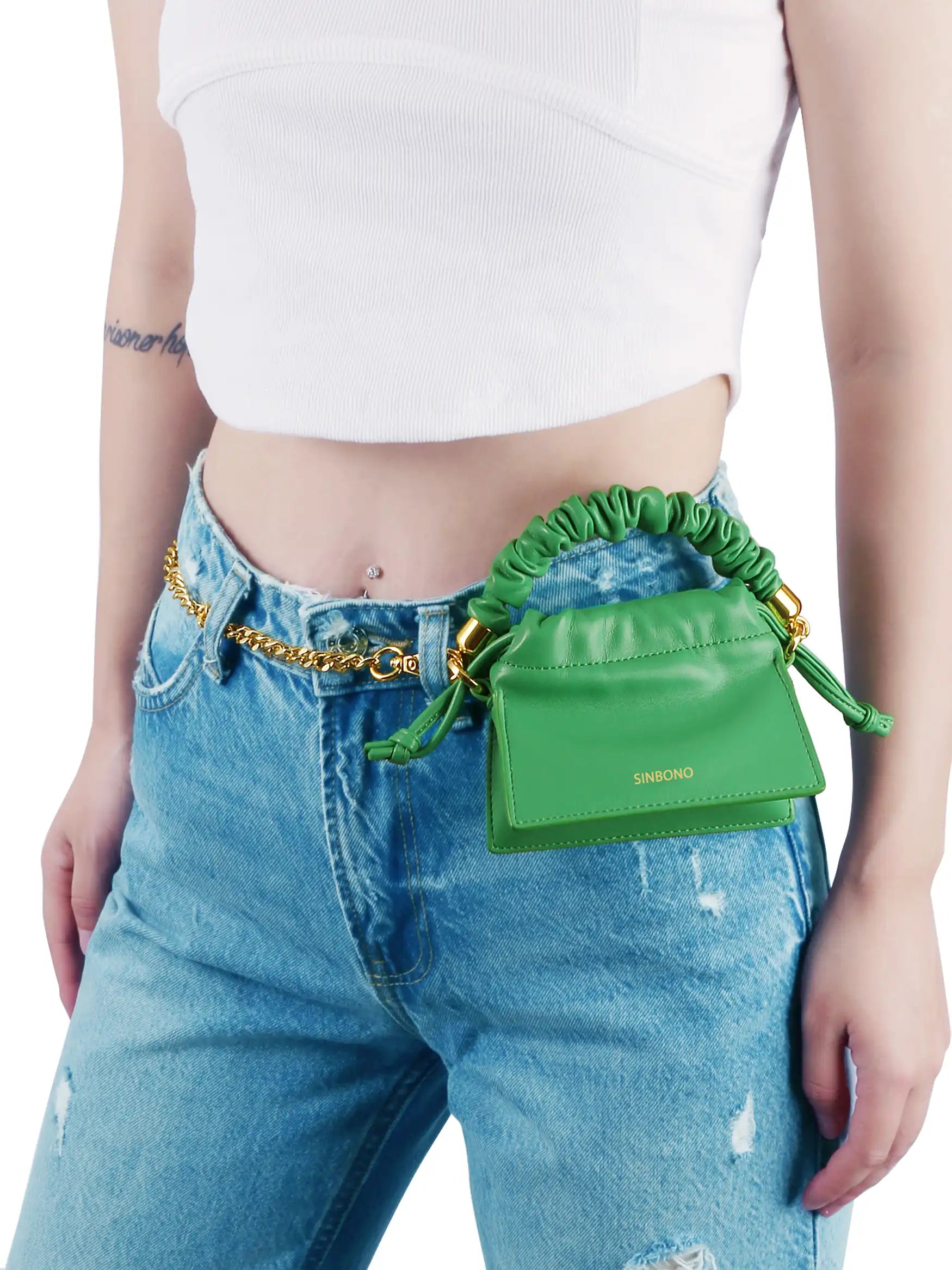 Mini Drawstring Handbag - Grass Green