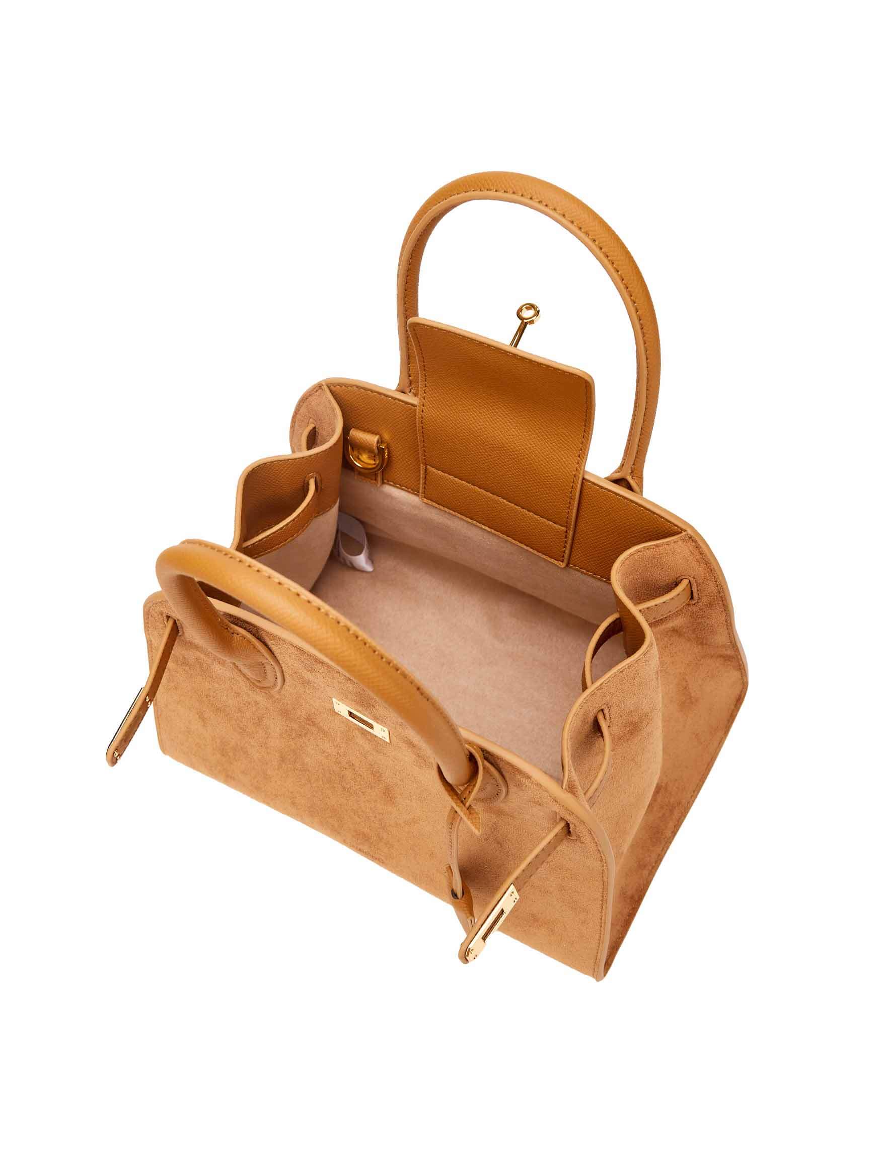 Ramona Top Handle Crossbody Bag in Brown Vegan Leather - Inside View