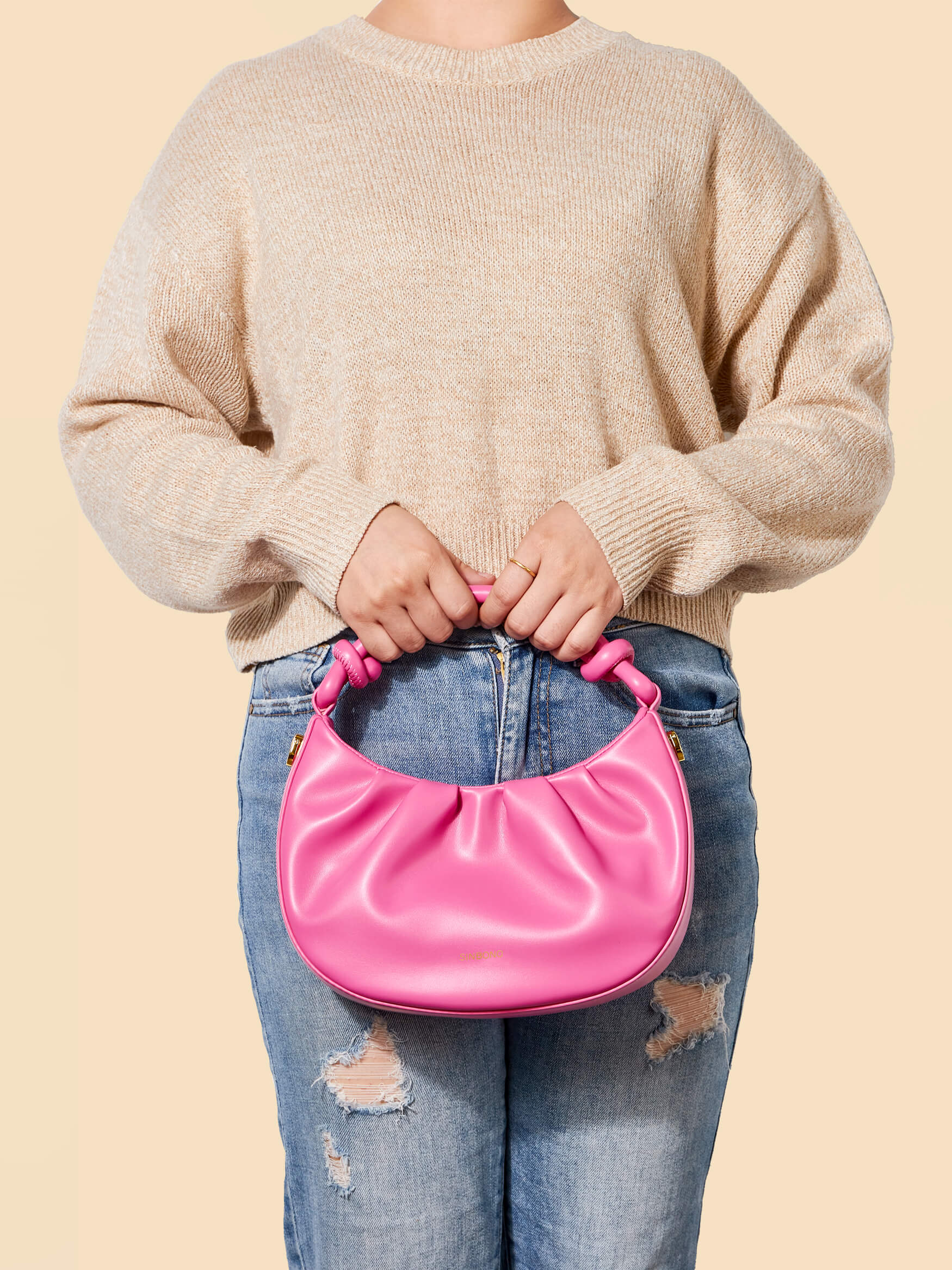 SINBONO Cate Bright Pink Leather Handbags -Vegan Leather Women Bag
