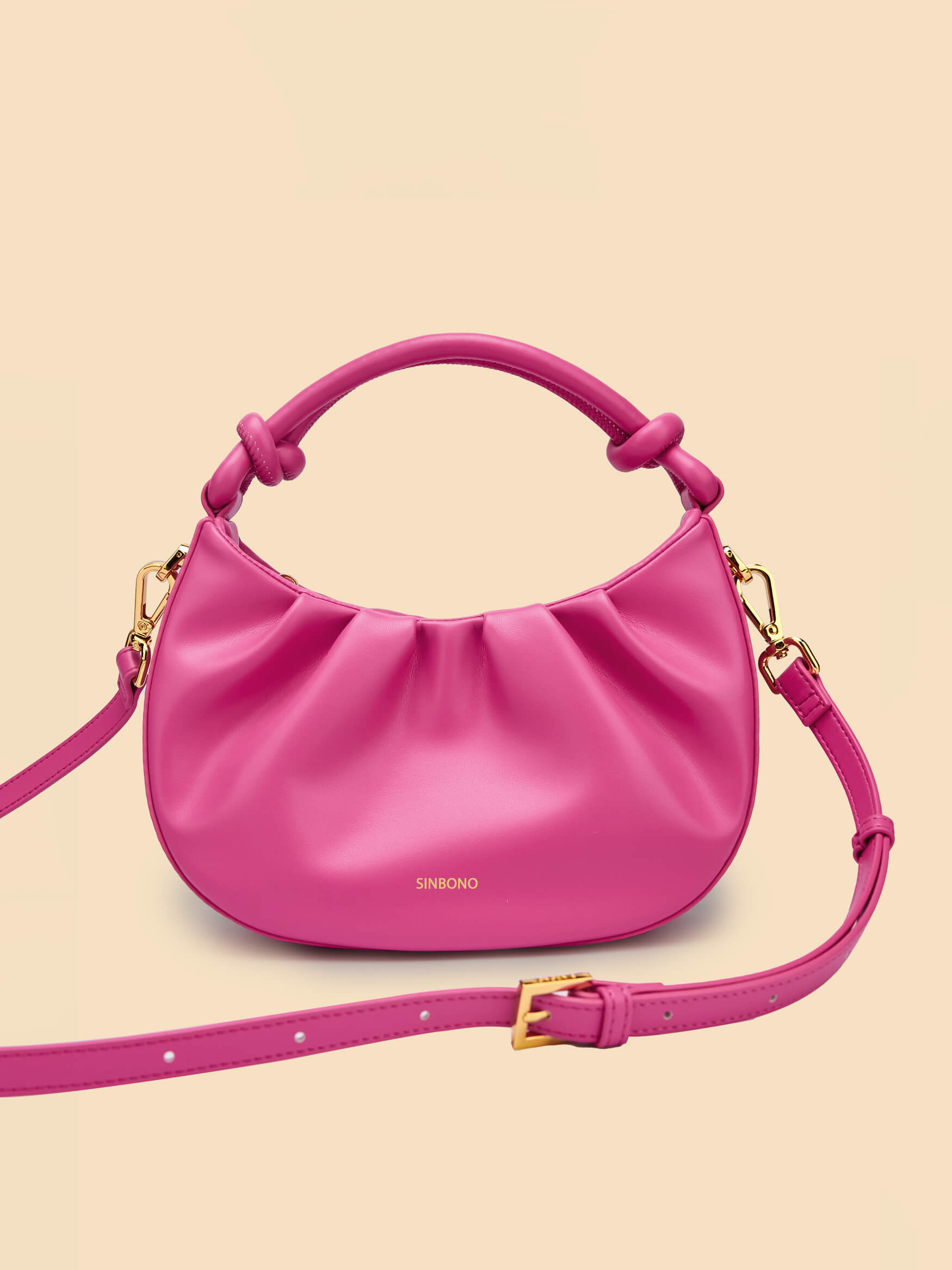SINBONO Cate Bright Pink Leather Handbags -Vegan Leather Women Bag