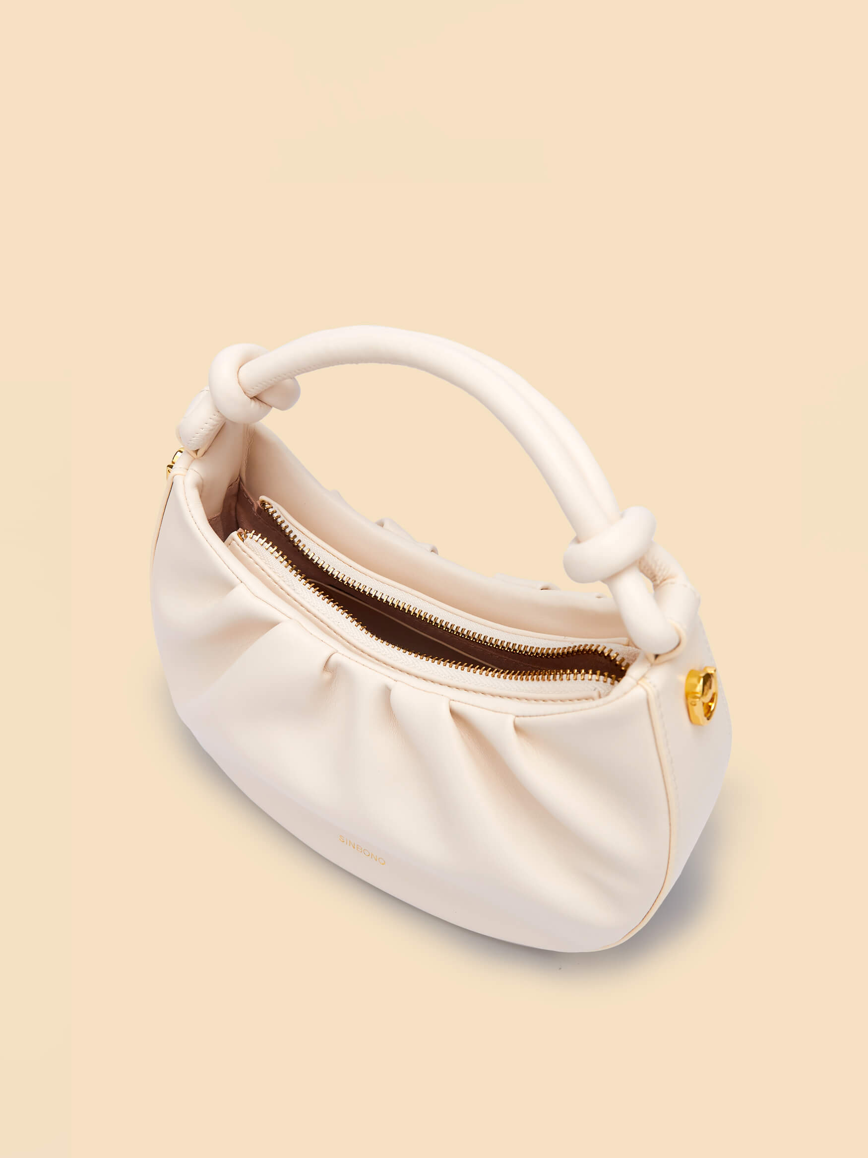 SINBONO Cate Ivory Leather Handbags -Vegan Leather Women Bag