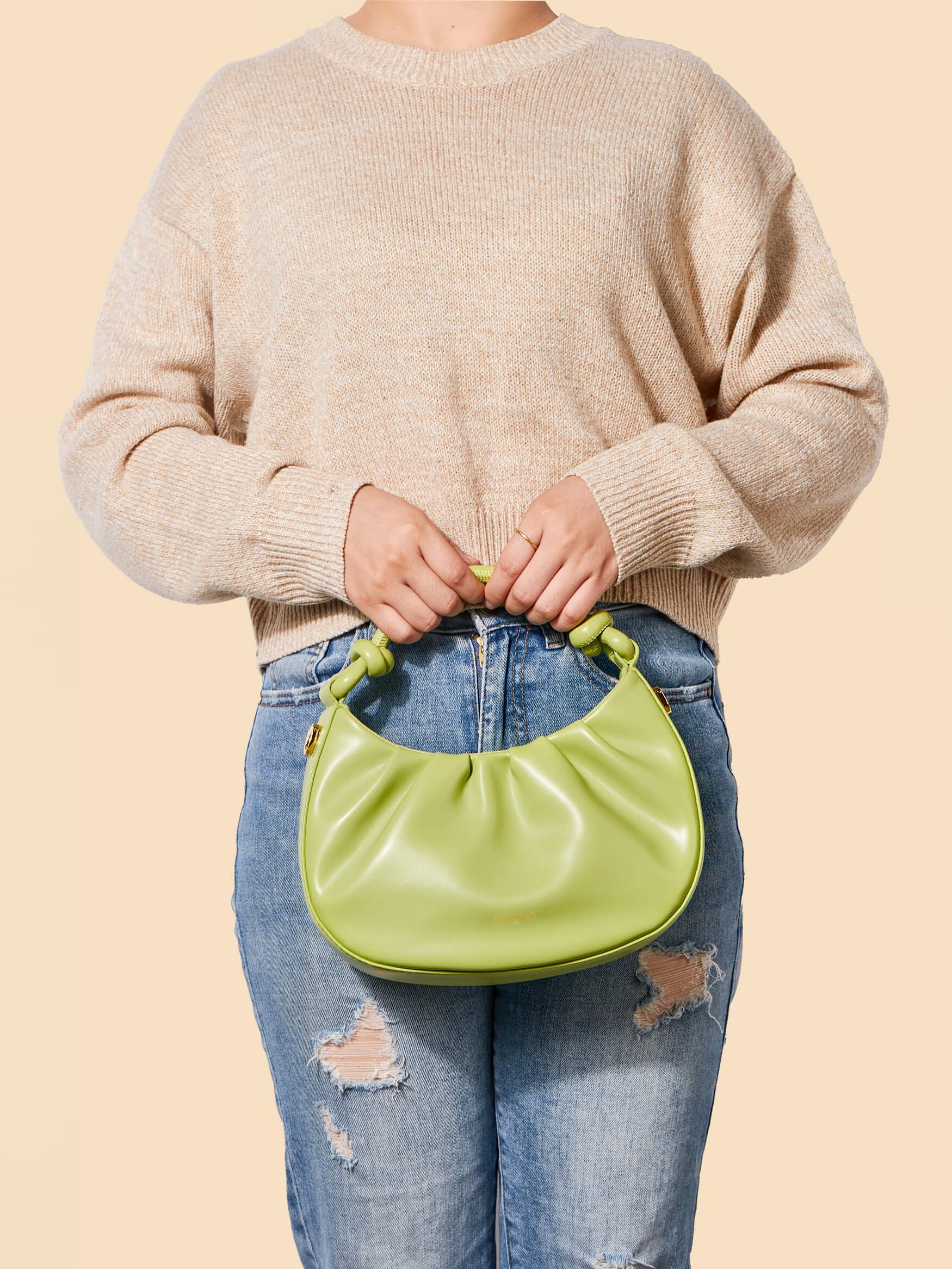 SINBONO Cate Lime Green Leather Handbags -Vegan Leather Women Bag