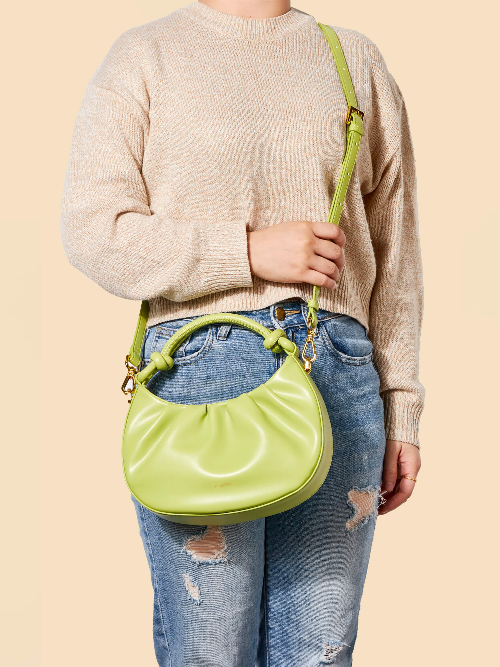 SINBONO Cate Lime Green Leather Handbags -Vegan Leather Women Bag