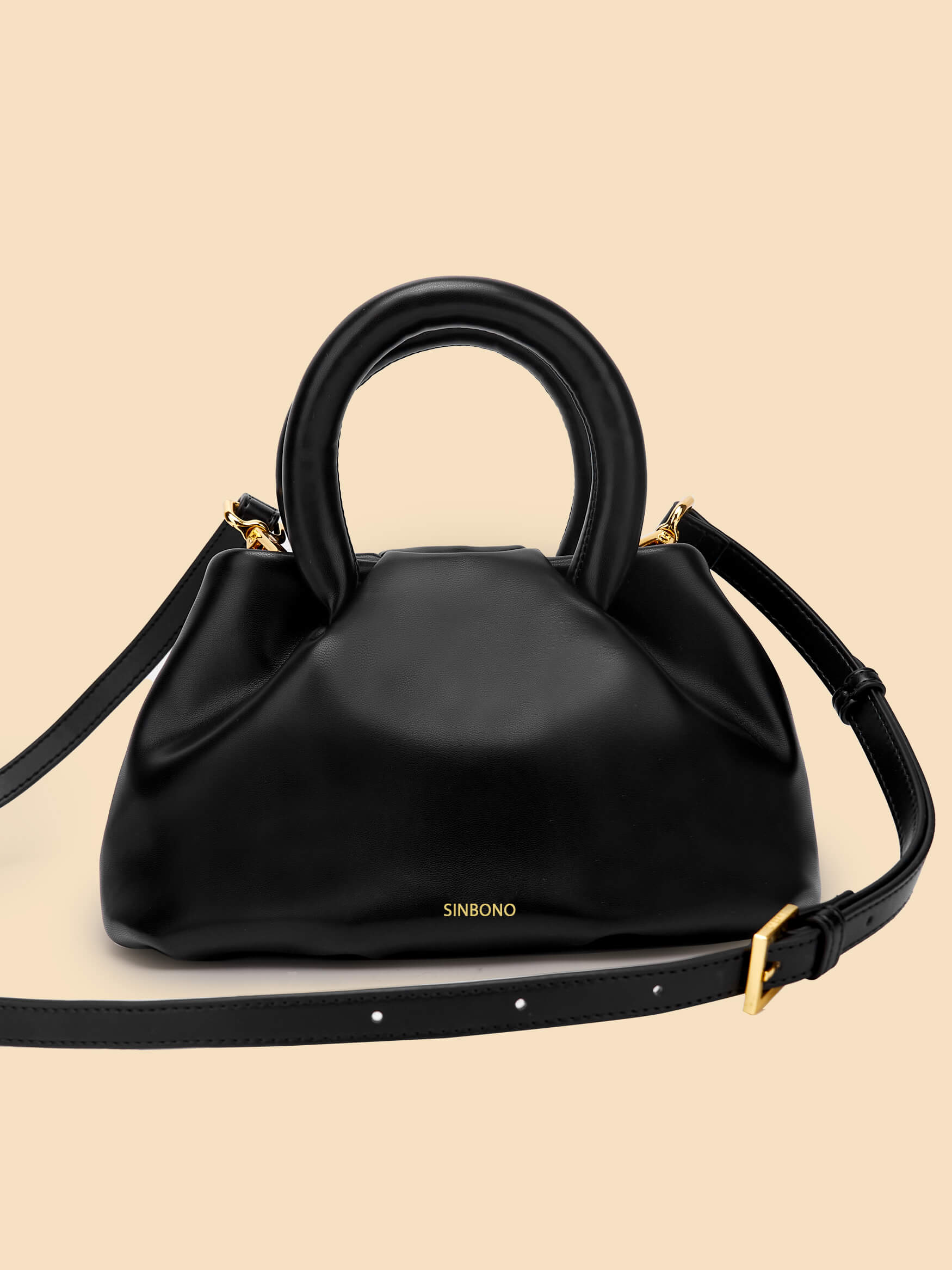 SINBONO Gal Black Leather Handbags -Vegan Leather Women Bag