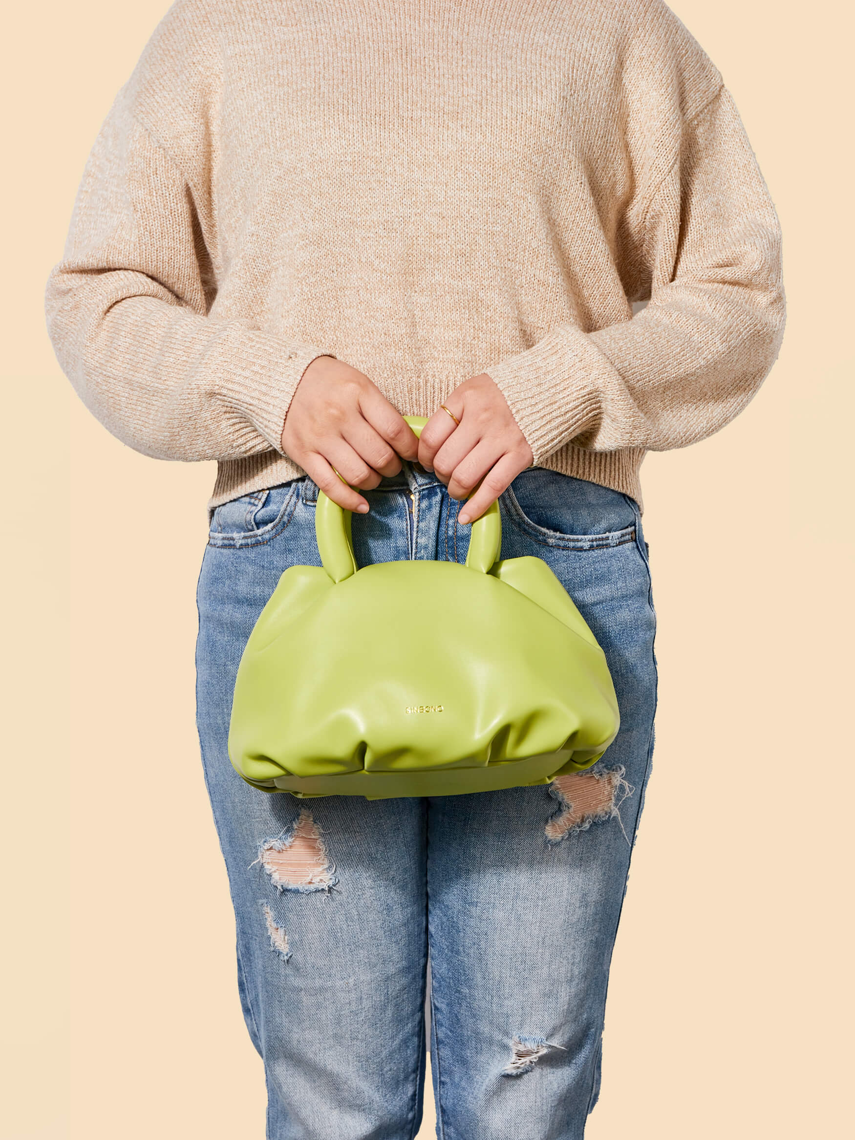 SINBONO Gal Lime Green Leather Handbags -Vegan Leather Women Bag