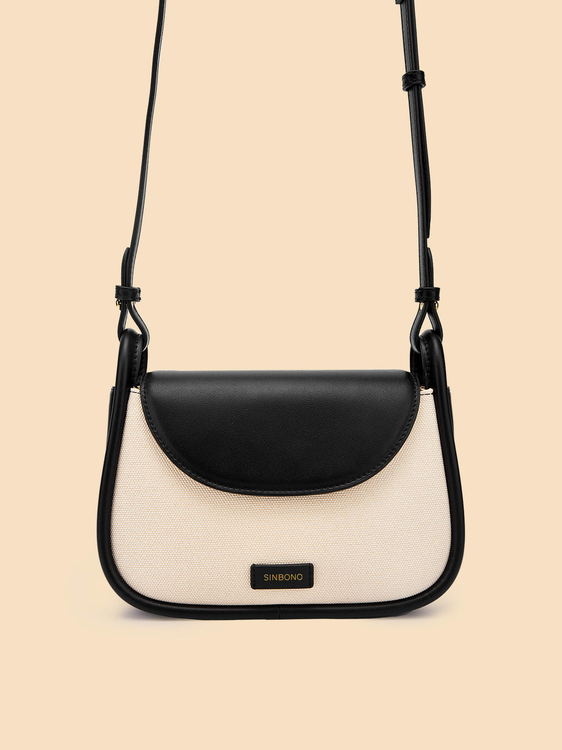 SINBONO Ivory&Black Crossbody Bag- High-quality Soft Vegan Leather Bag