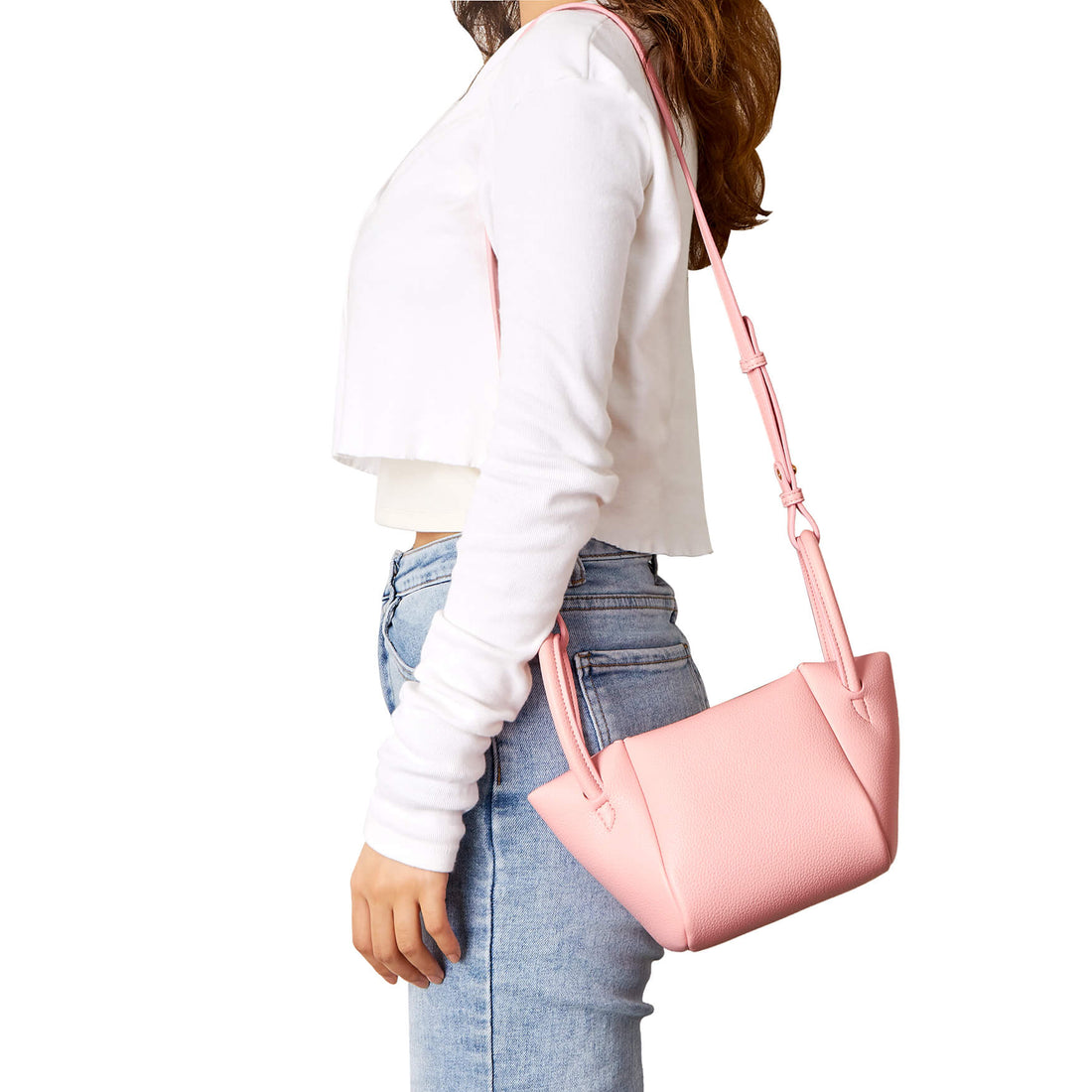 SINBONO Selena Ruched Hobo Handle Crossbody Bag Pink