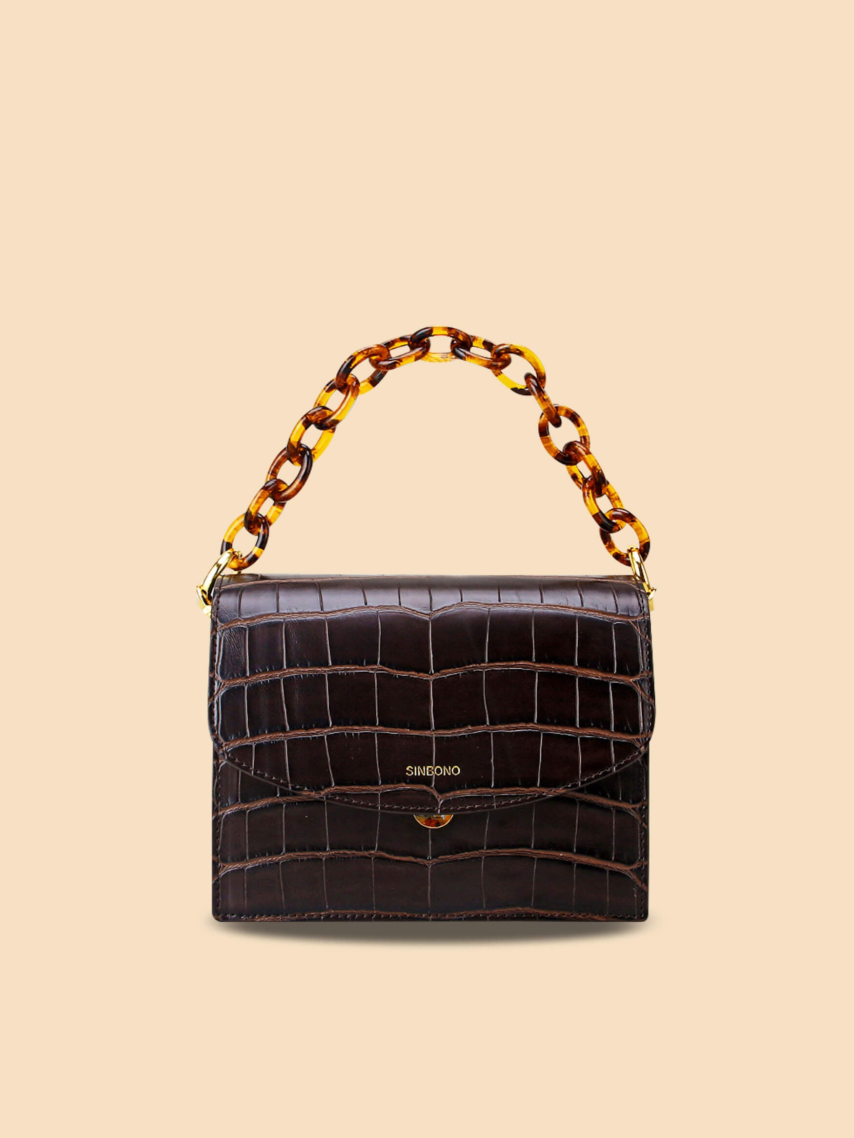 SINBONO Acrylic Chain Hand Strap Holder Vegan Handbags Amber Brown