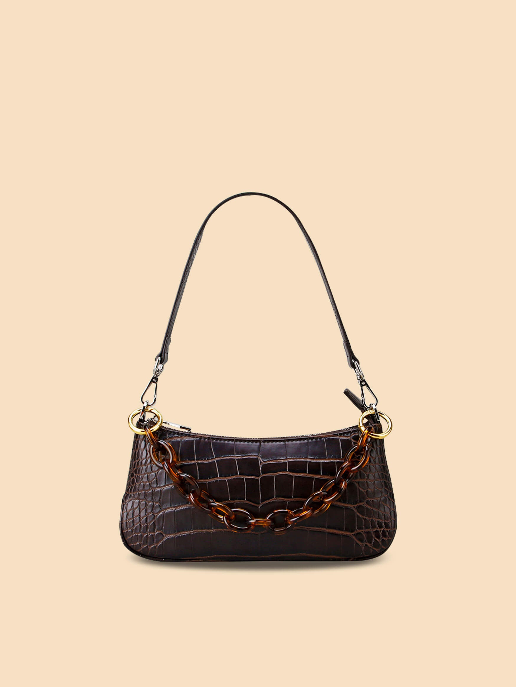SINBONO Acrylic Chain Hand Strap Holder Vegan Handbags Amber Brown