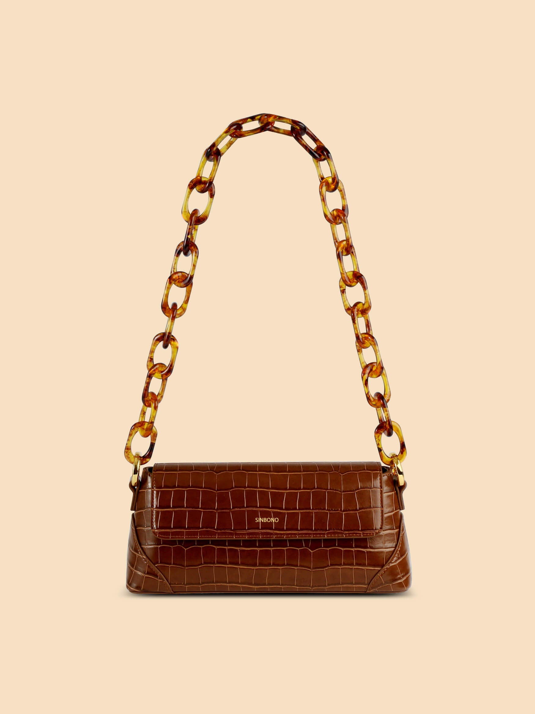 SINBONO Acrylic Chain Strap Vegan Handbags Amber Brown