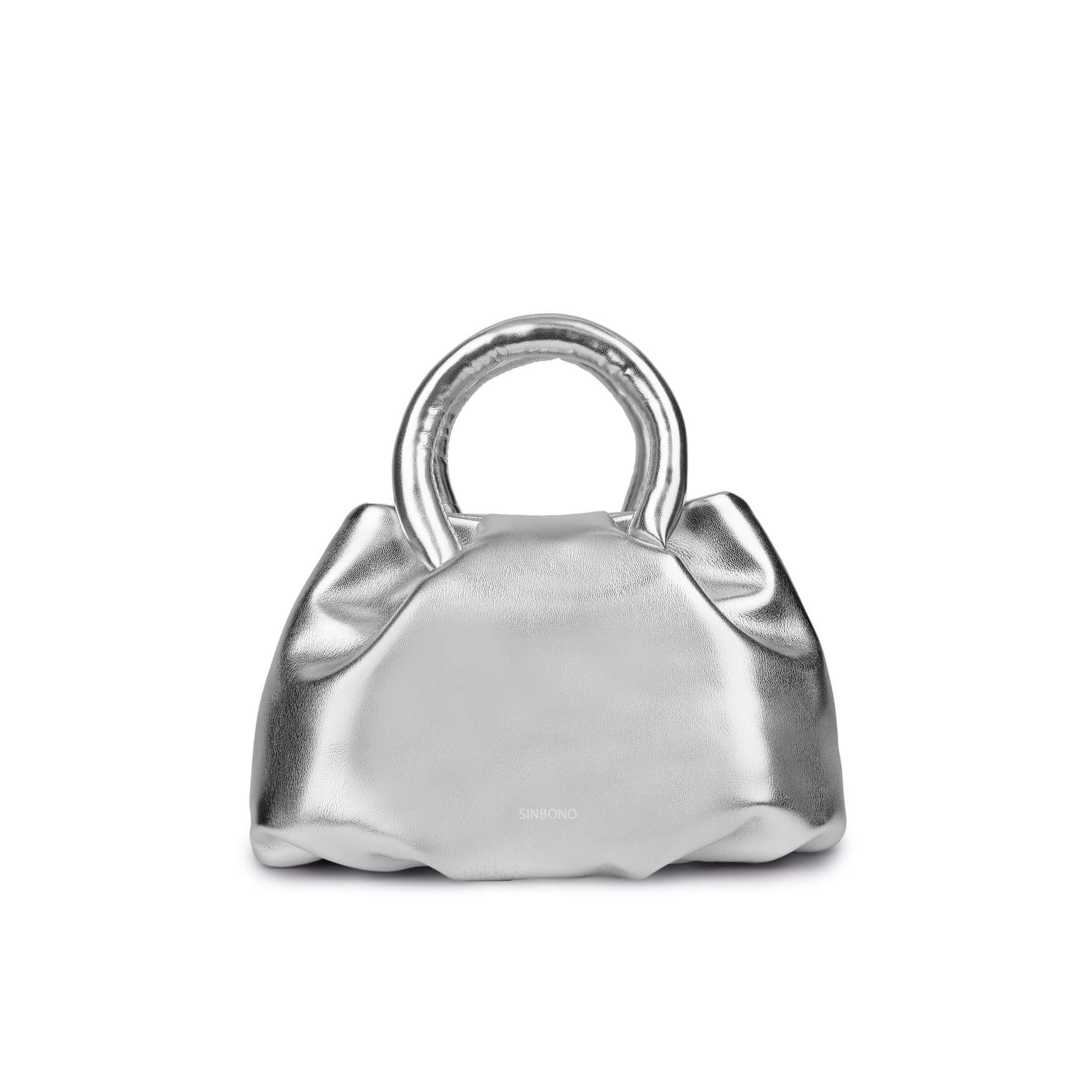 SINBONO Gal Silver Leather Handbags -Vegan Leather Women Bag