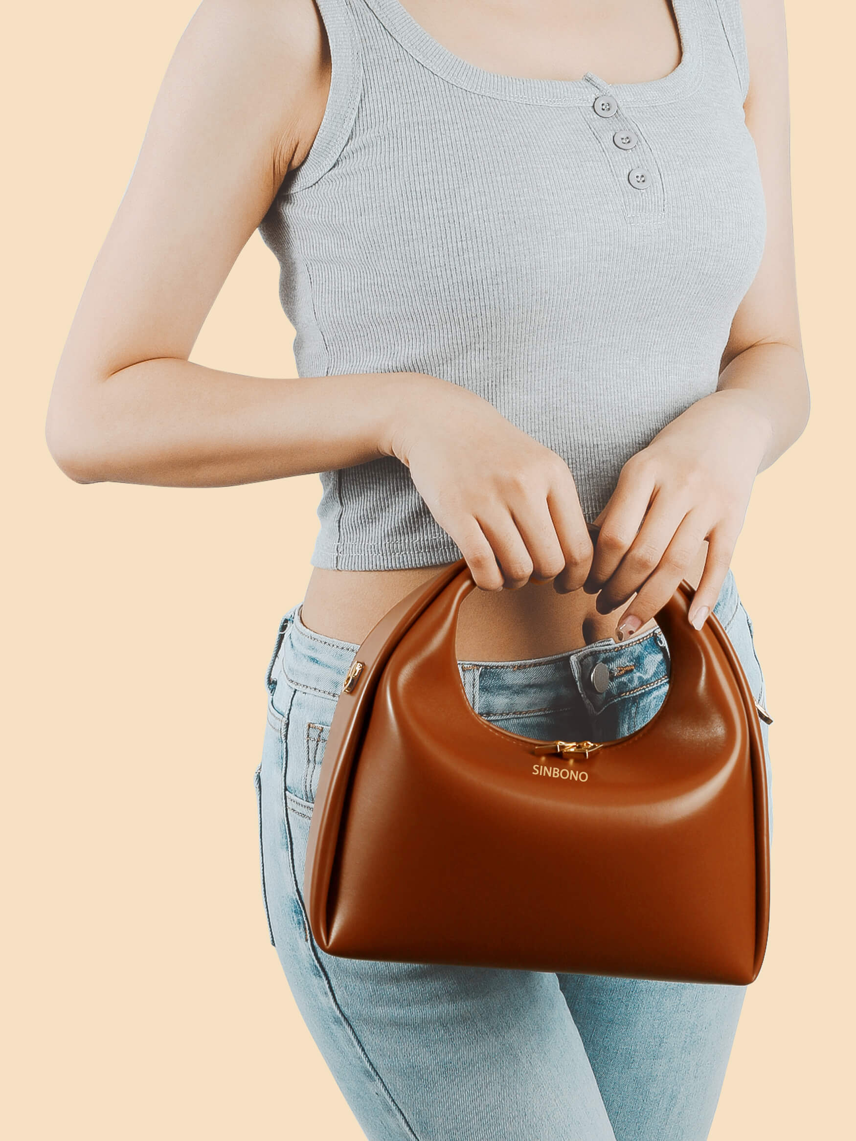 SINBONO Vienna Medium-Sized Brown Vegan Leather Purses